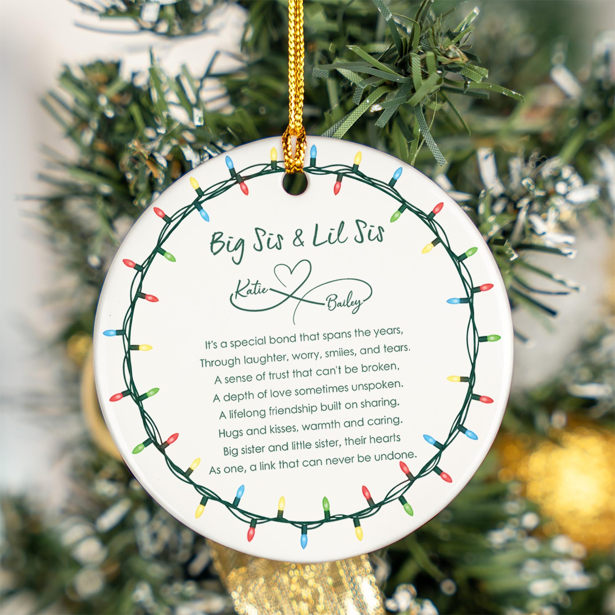 Big Sis Lil Sis Custom Name Ceramic Ornament; Sisterhood Friendship Quote Decor