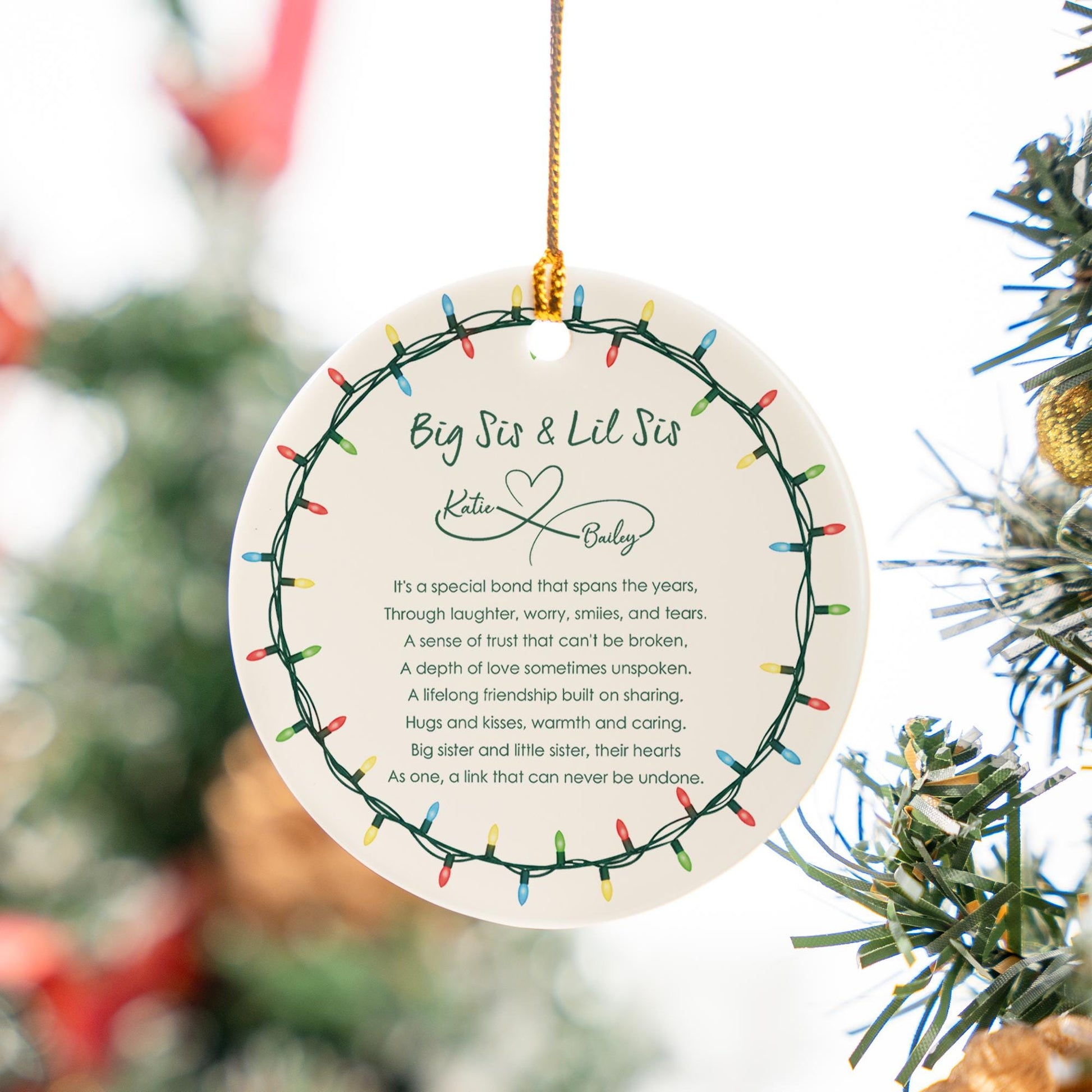 Big Sis Lil Sis Custom Name Ceramic Ornament; Sisterhood Friendship Quote Decor