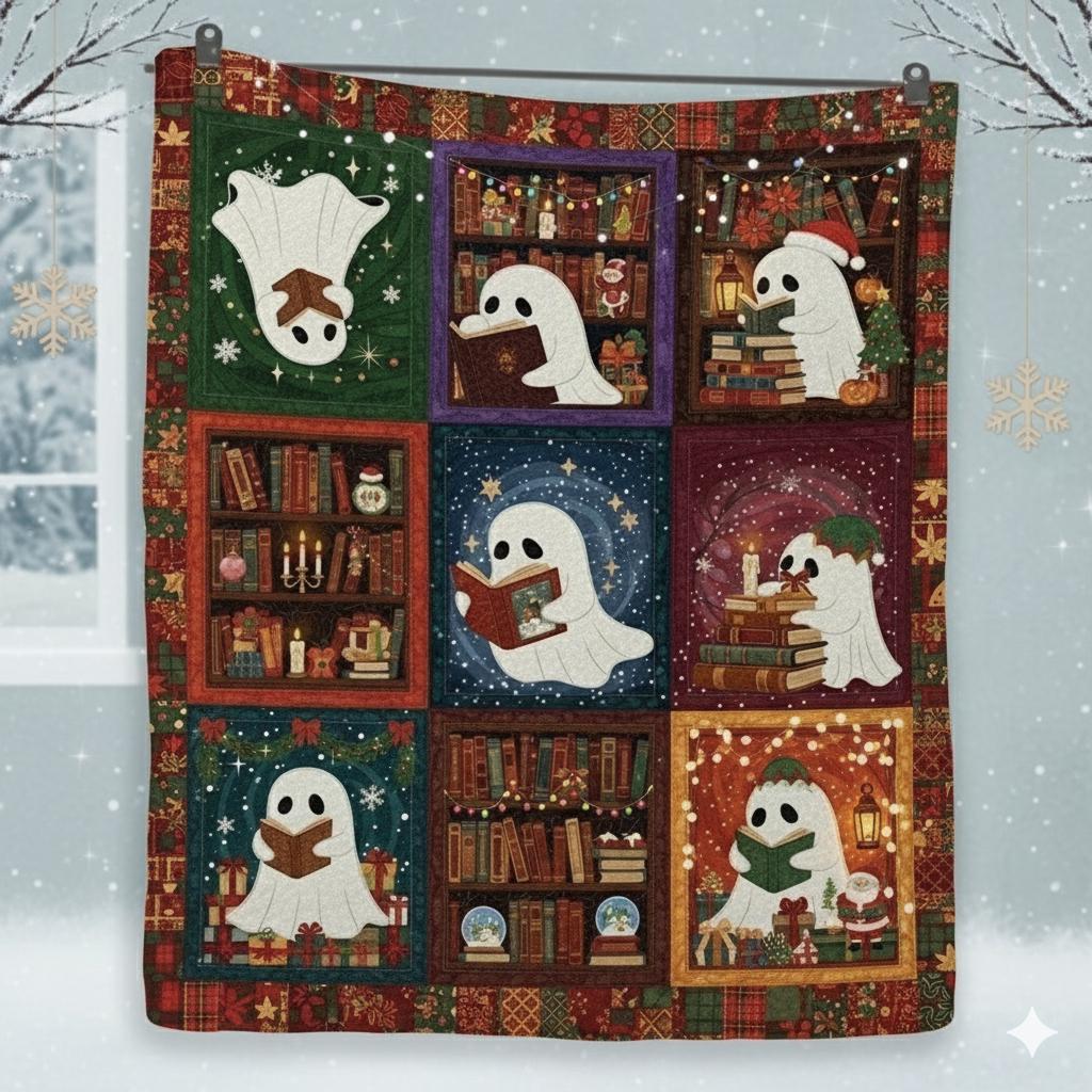 Reading Ghost Quilt Blanket – Spooky Holiday Patchwork Throw