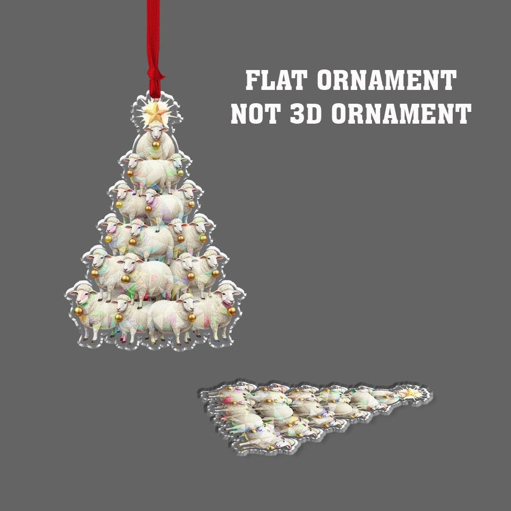 Acrylic Sheep Tree Hologram Ornament — White Sheep Cluster with Gold Baubles