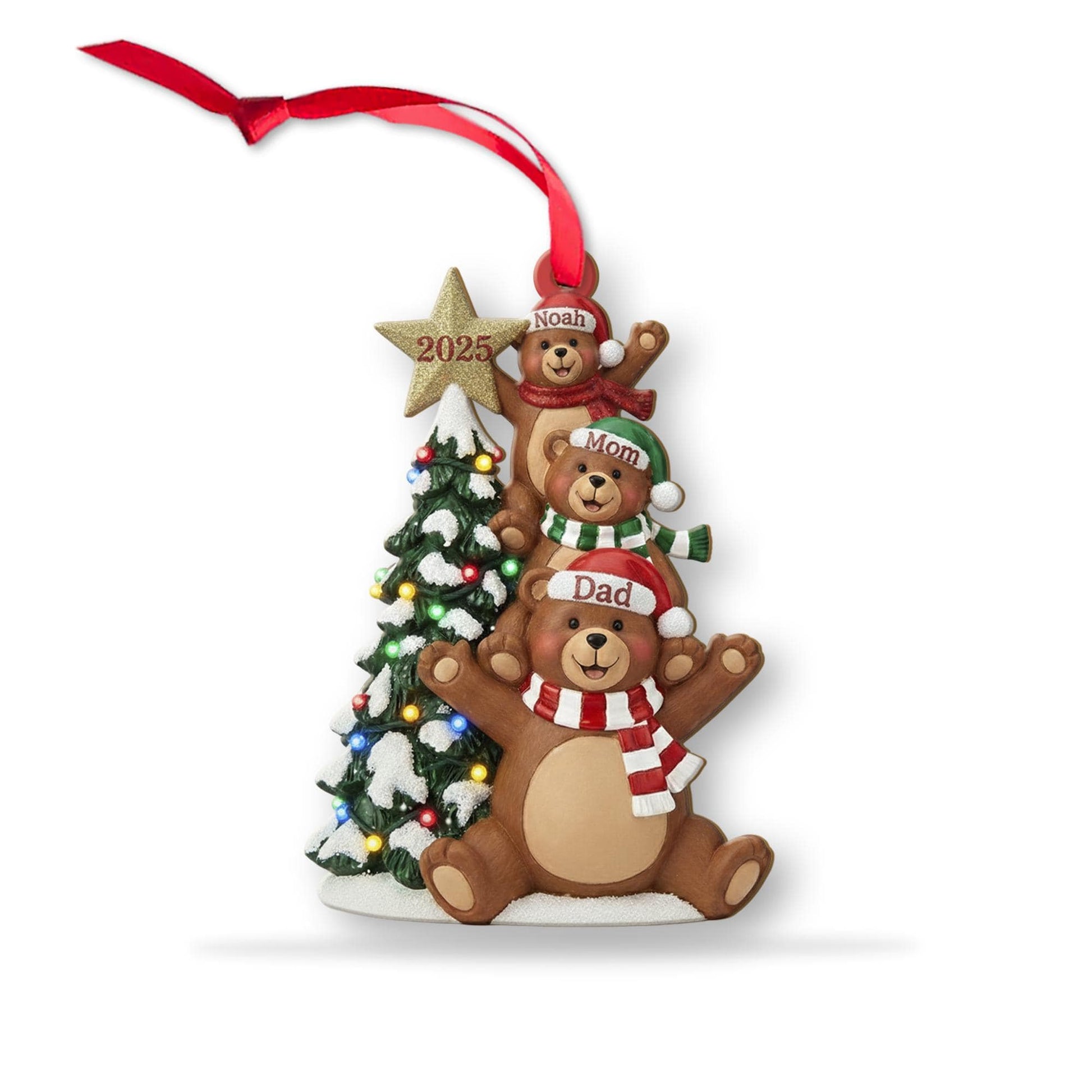 Personalized Bear Family Ornament – Custom Names Christmas Tree 2025 Decoration
