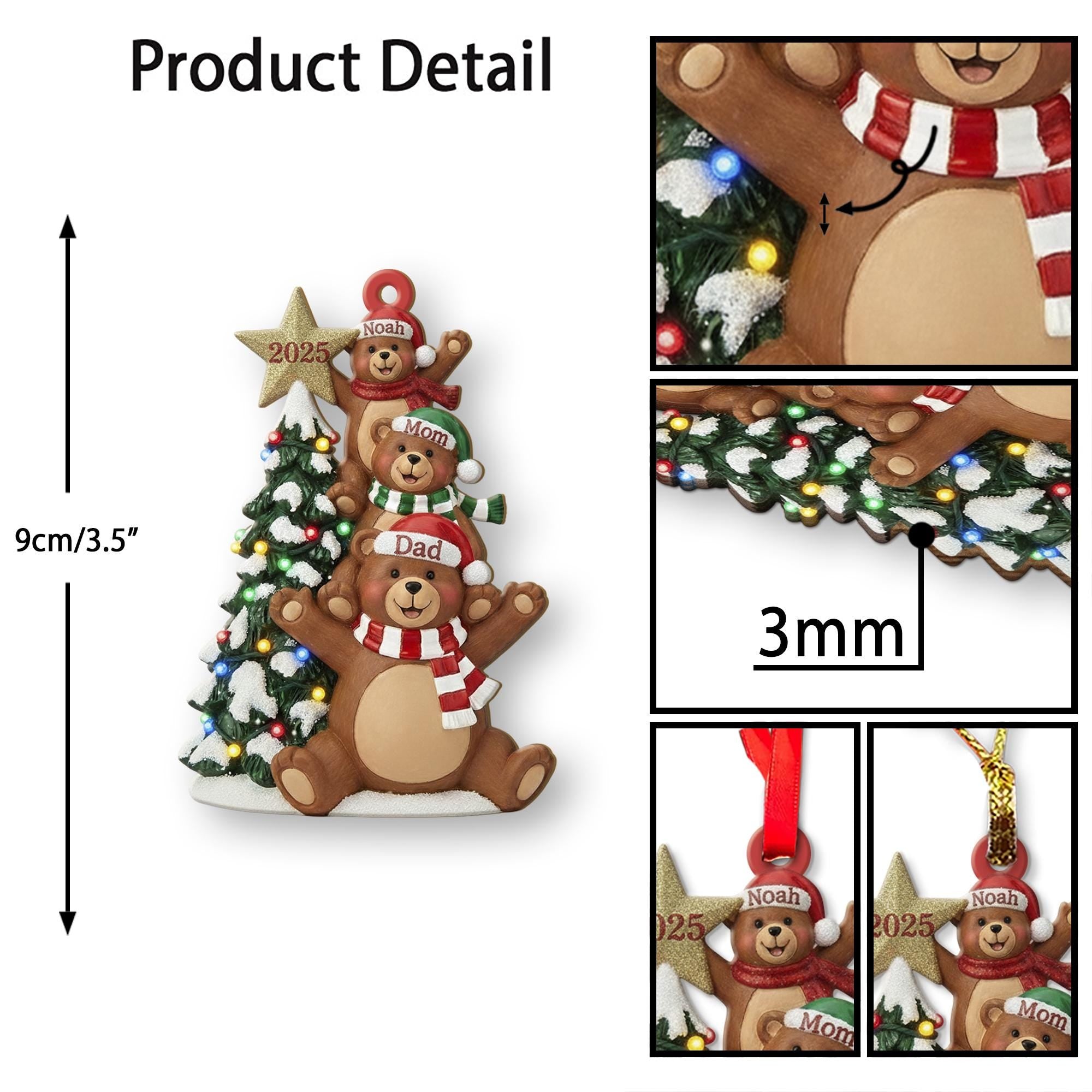 Personalized Bear Family Ornament – Custom Names Christmas Tree 2025 Decoration