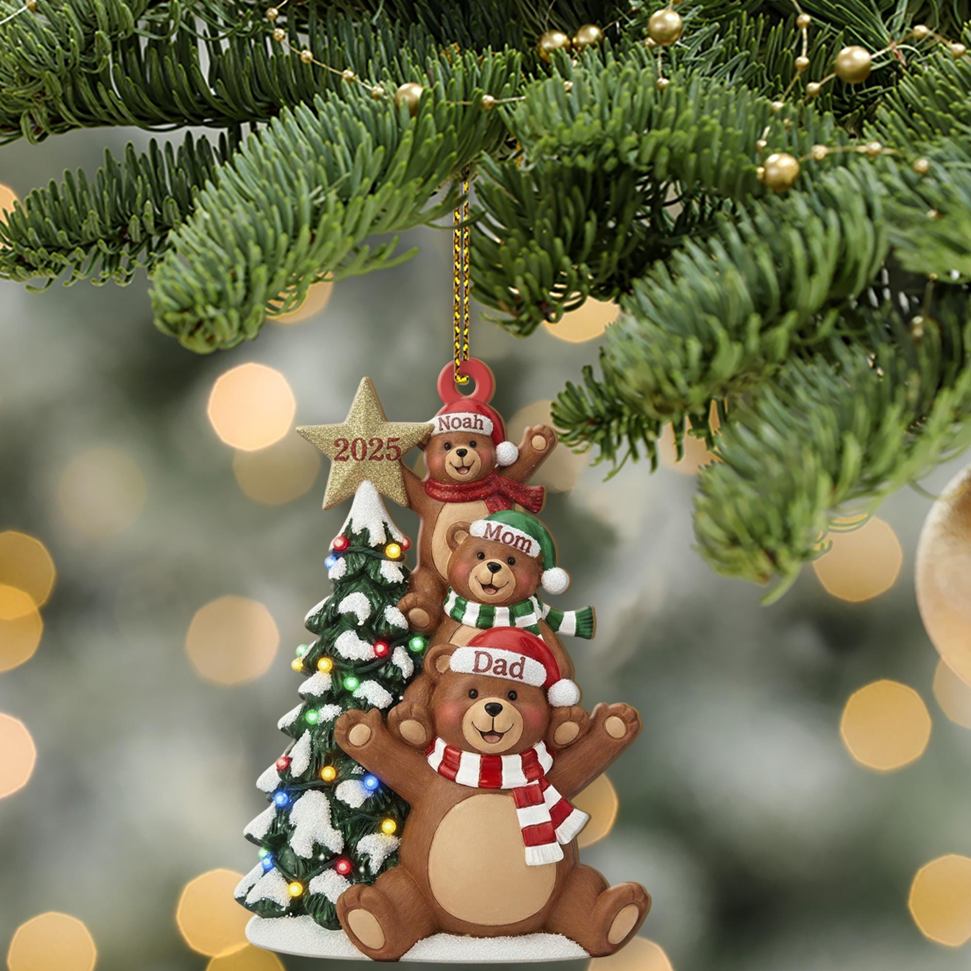 Personalized Bear Family Ornament – Custom Names Christmas Tree 2025 Decoration