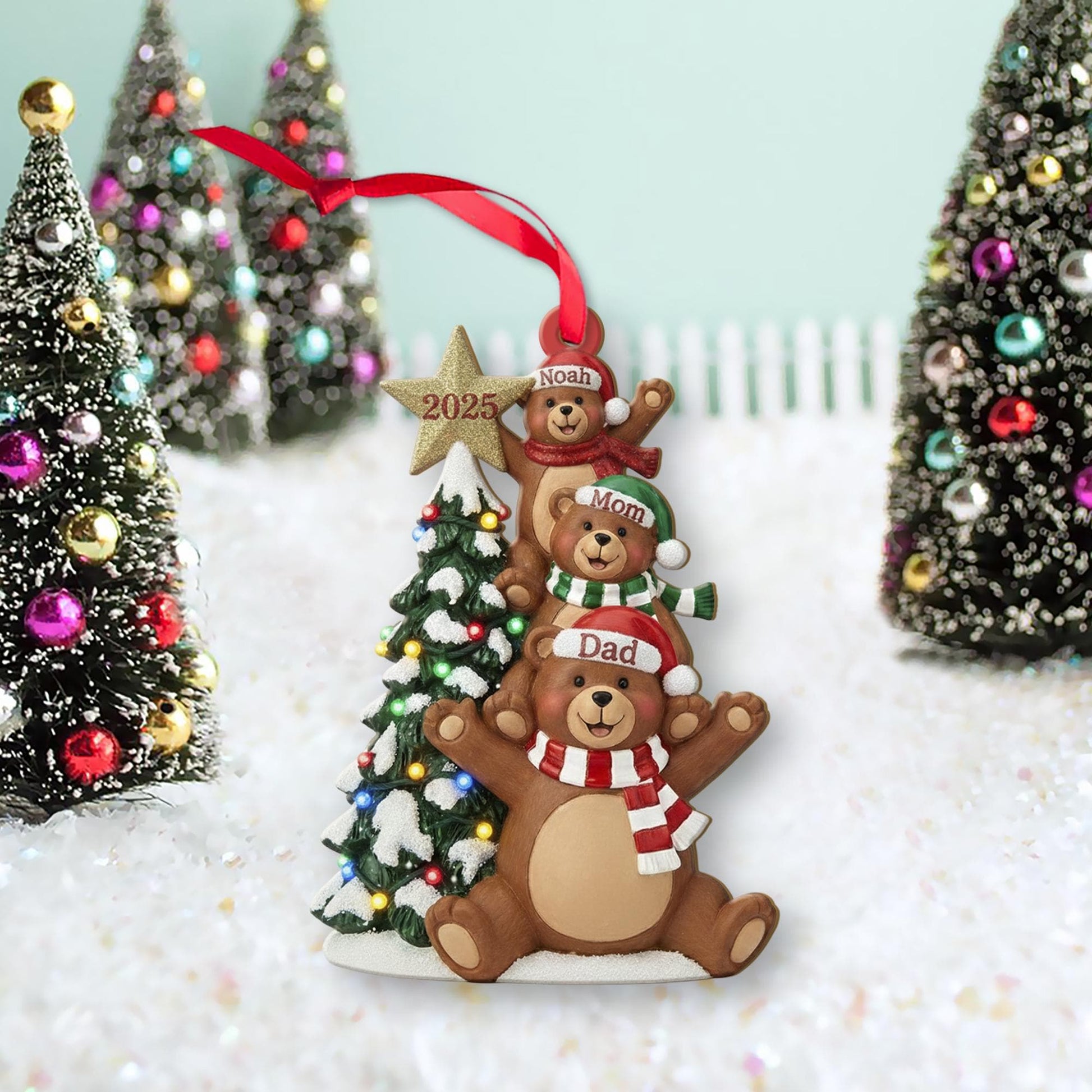 Personalized Bear Family Ornament – Custom Names Christmas Tree 2025 Decoration