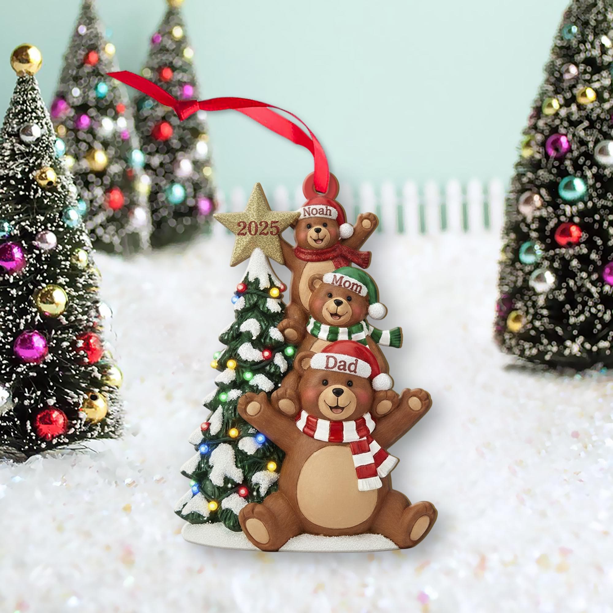 Personalized Bear Family Ornament – Custom Names Christmas Tree 2025 Decoration