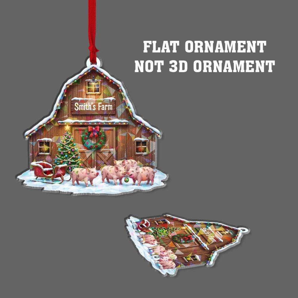 Holographic Farm Barn Ornament — Pigs in Front with Snow Detail