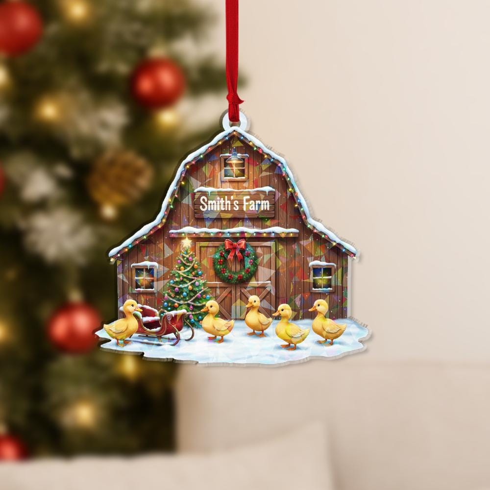 Holographic Barn Duck Ornament — Ducks in Front with Snow Detail