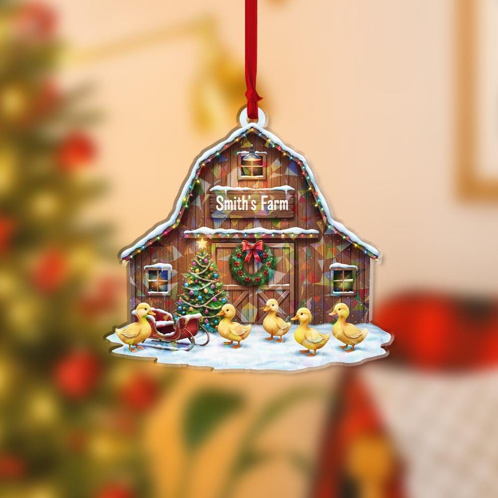 Holographic Barn Duck Ornament — Ducks in Front with Snow Detail