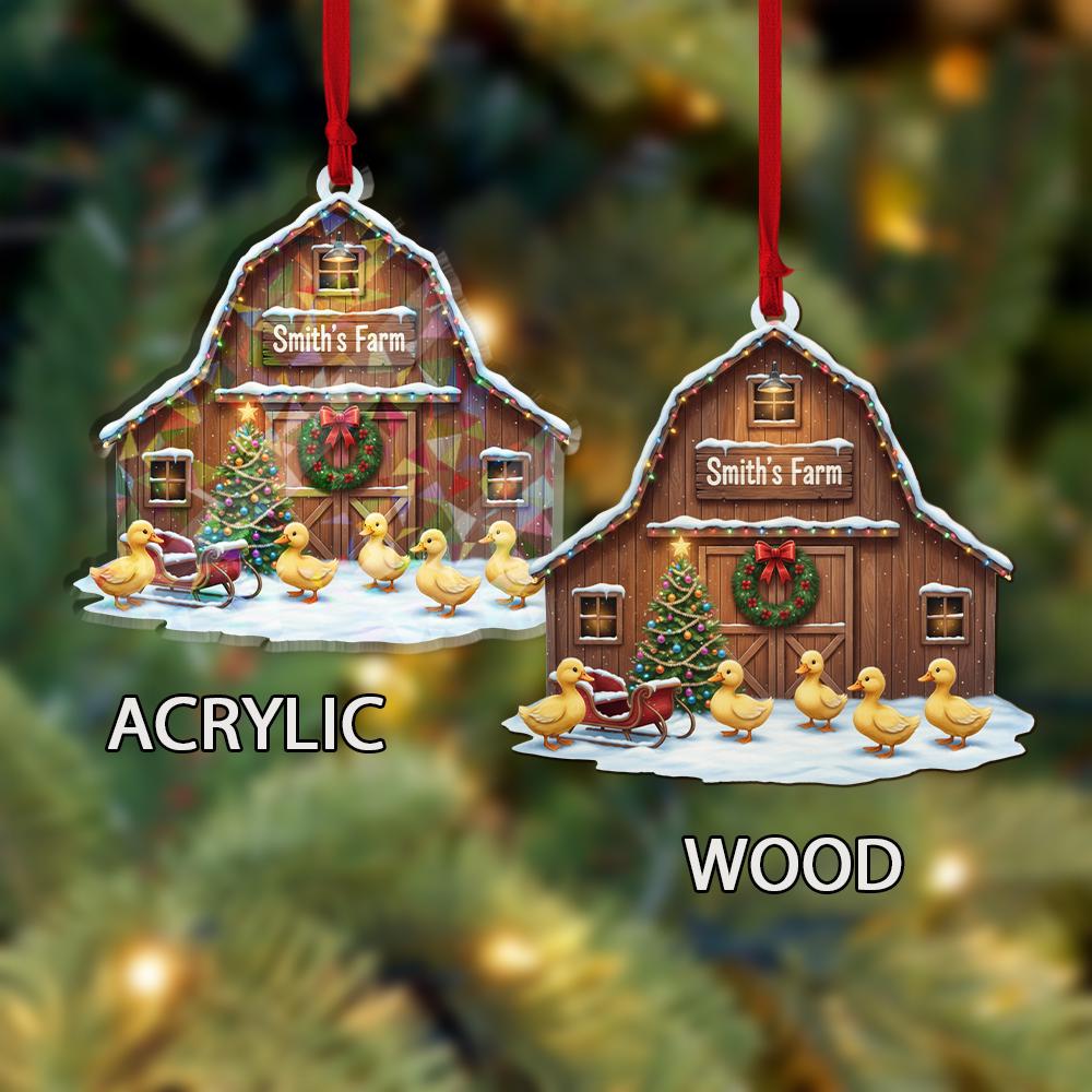 Holographic Barn Duck Ornament — Ducks in Front with Snow Detail