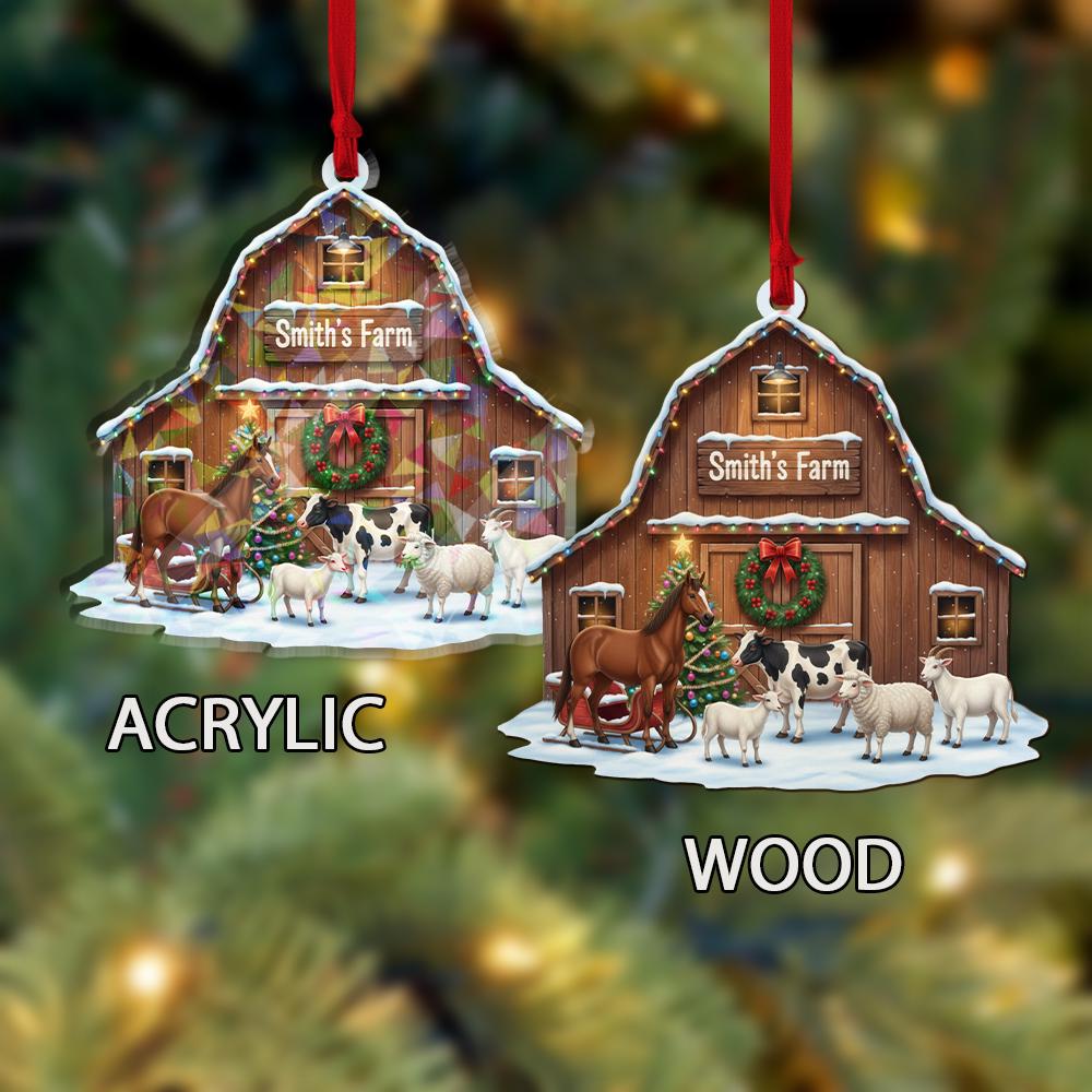 Holographic Farm Animal Barn Ornament — Multi Animals in Front