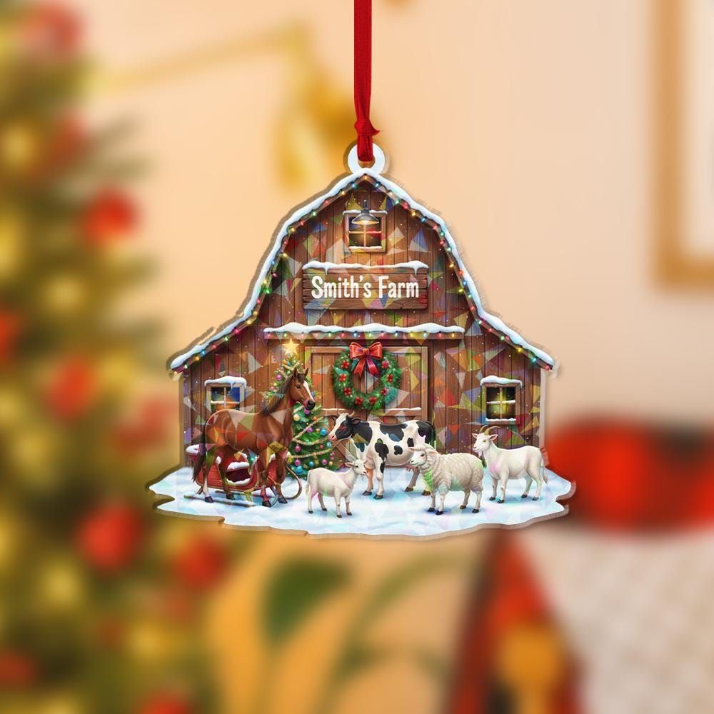 Holographic Farm Animal Barn Ornament — Multi Animals in Front