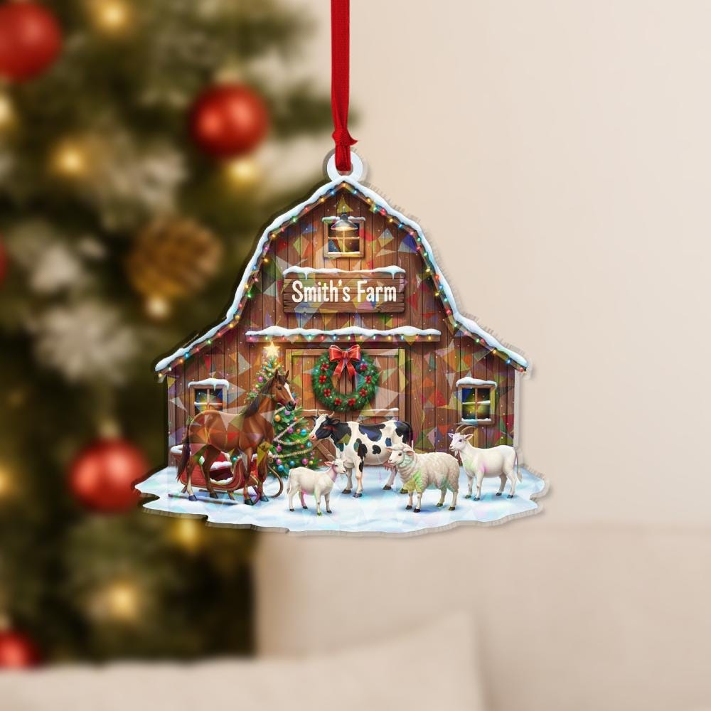 Holographic Farm Animal Barn Ornament — Multi Animals in Front