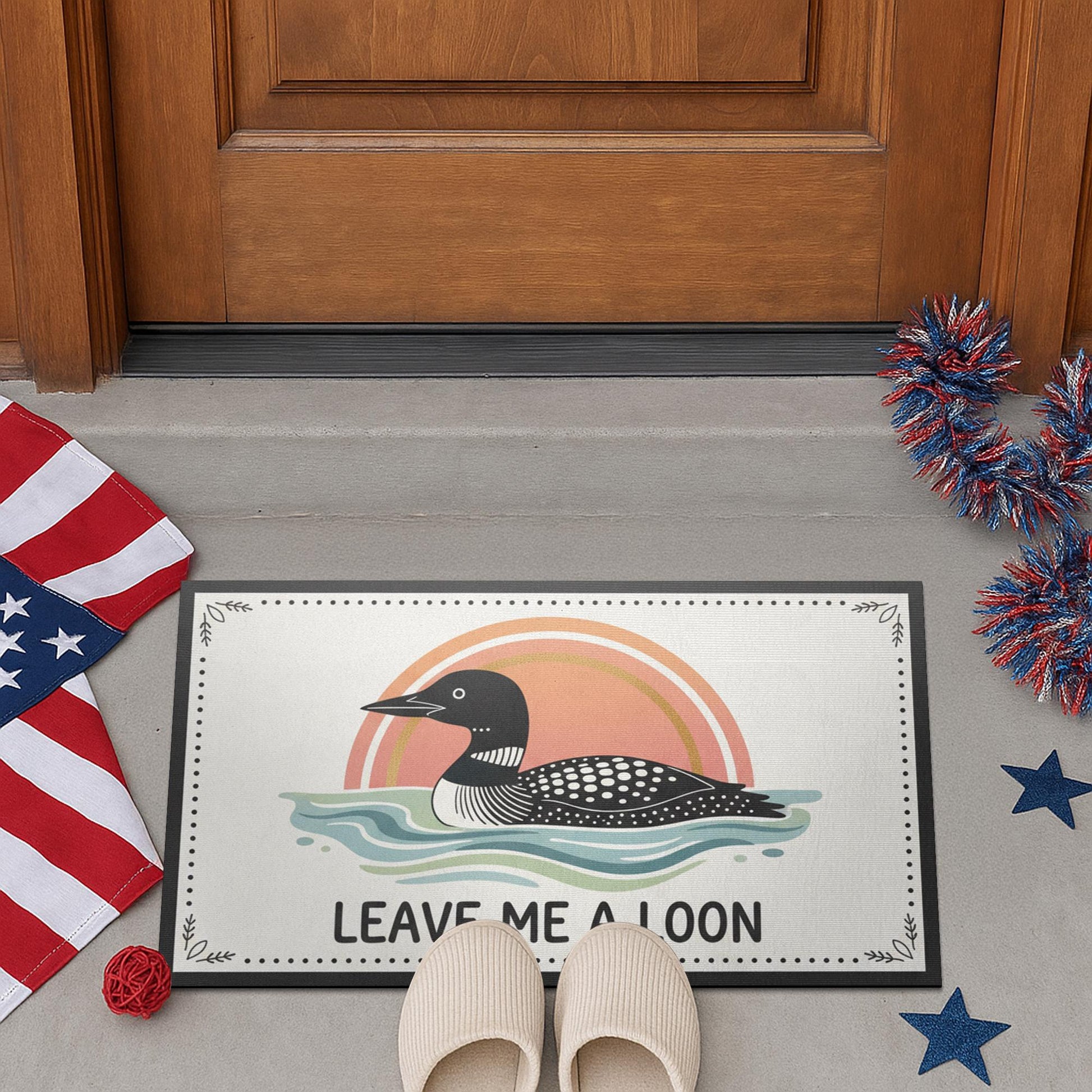 Leave Me A Loon Funny Doormat; Common Loon Bird Watching Welcome Mat