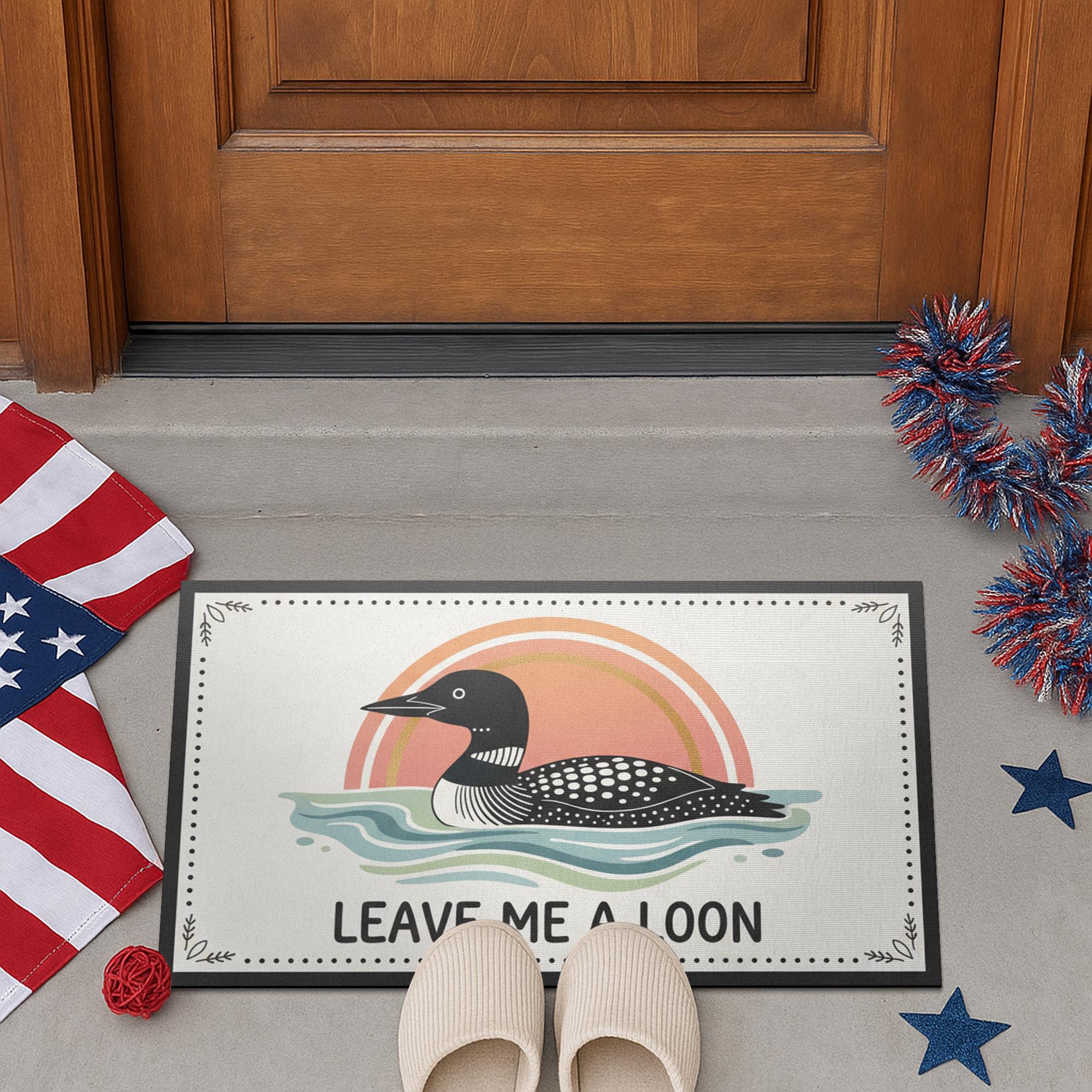 Leave Me A Loon Funny Doormat; Common Loon Bird Watching Welcome Mat