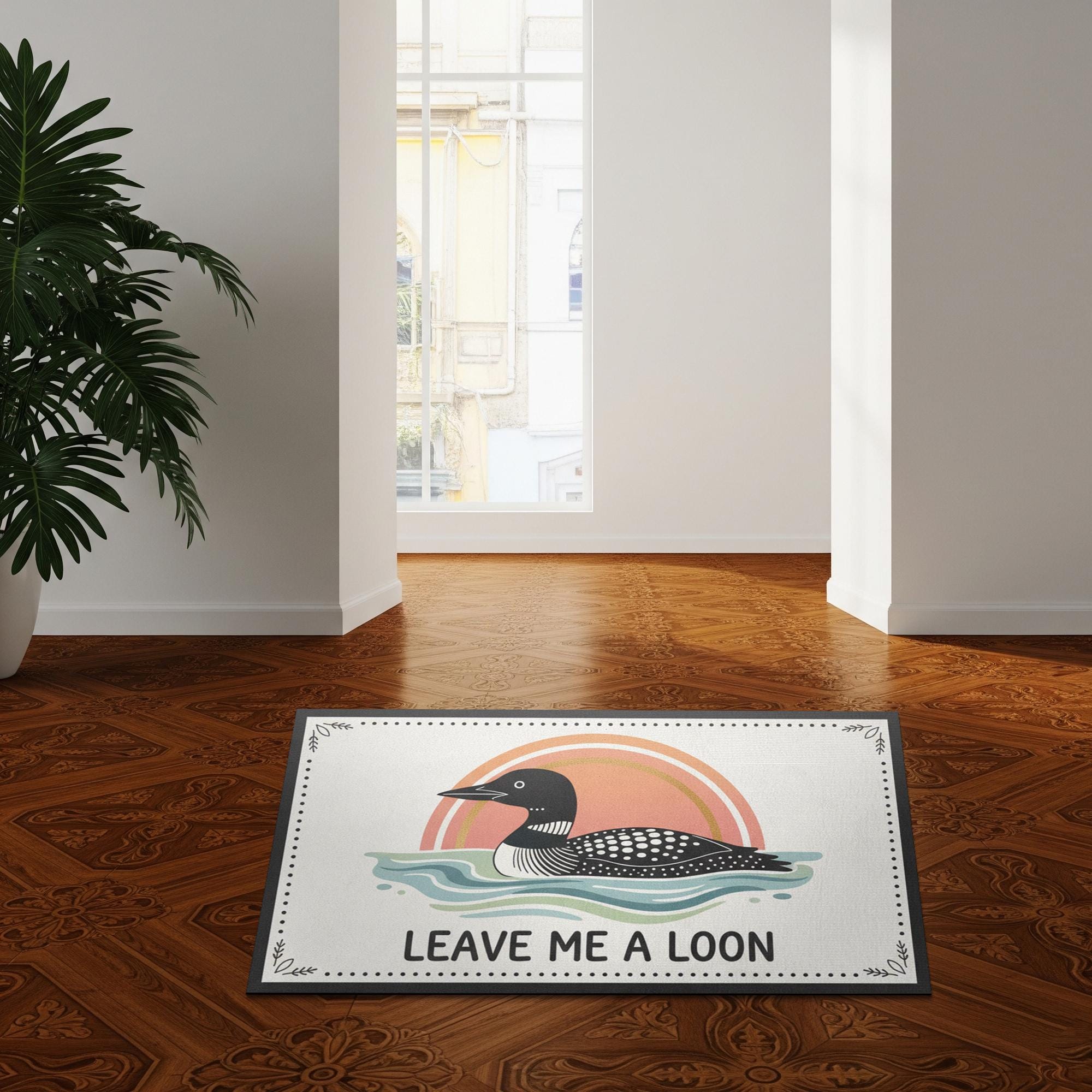 Leave Me A Loon Funny Doormat; Common Loon Bird Watching Welcome Mat
