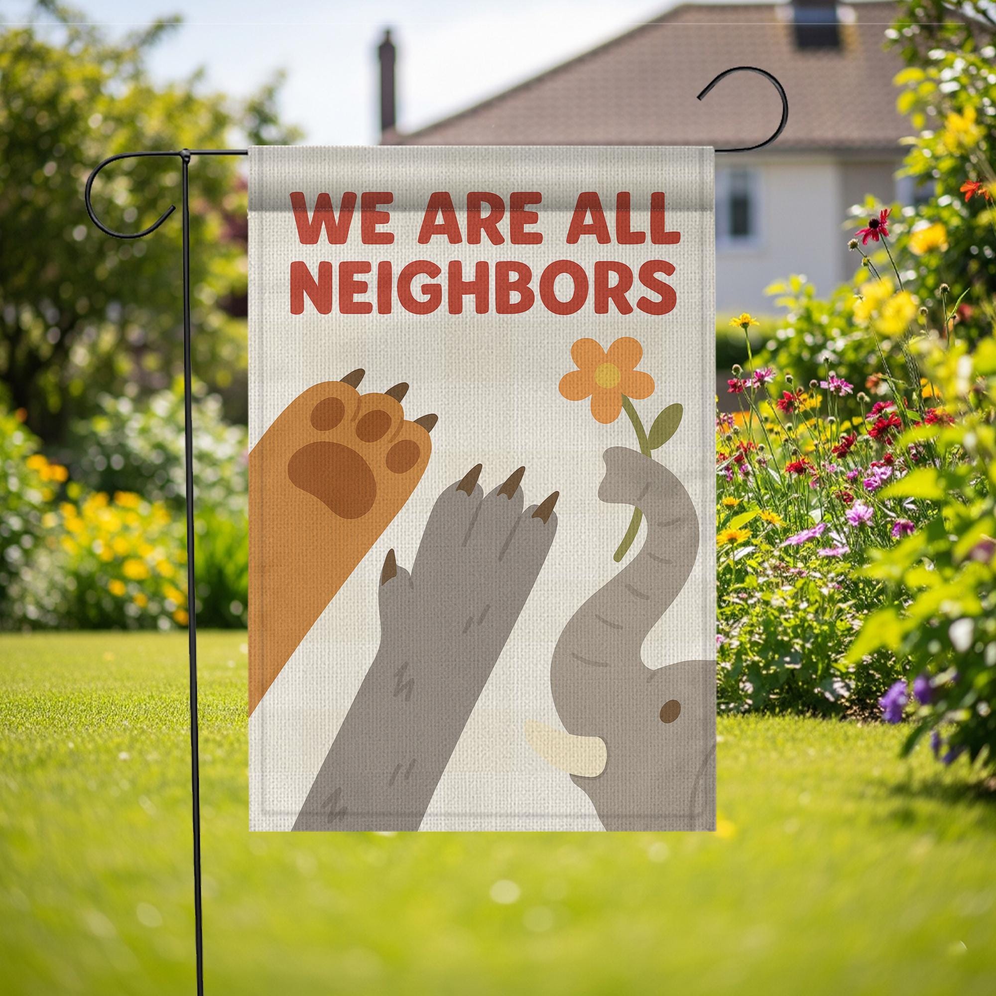 Animal Garden Flag: We Are All Neighbors Outdoor Banner