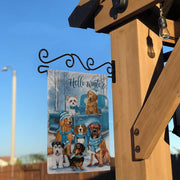 Winter Dog Garden Flag – Hello Winter Outdoor Yard Banner with Truck and Snow Scene
