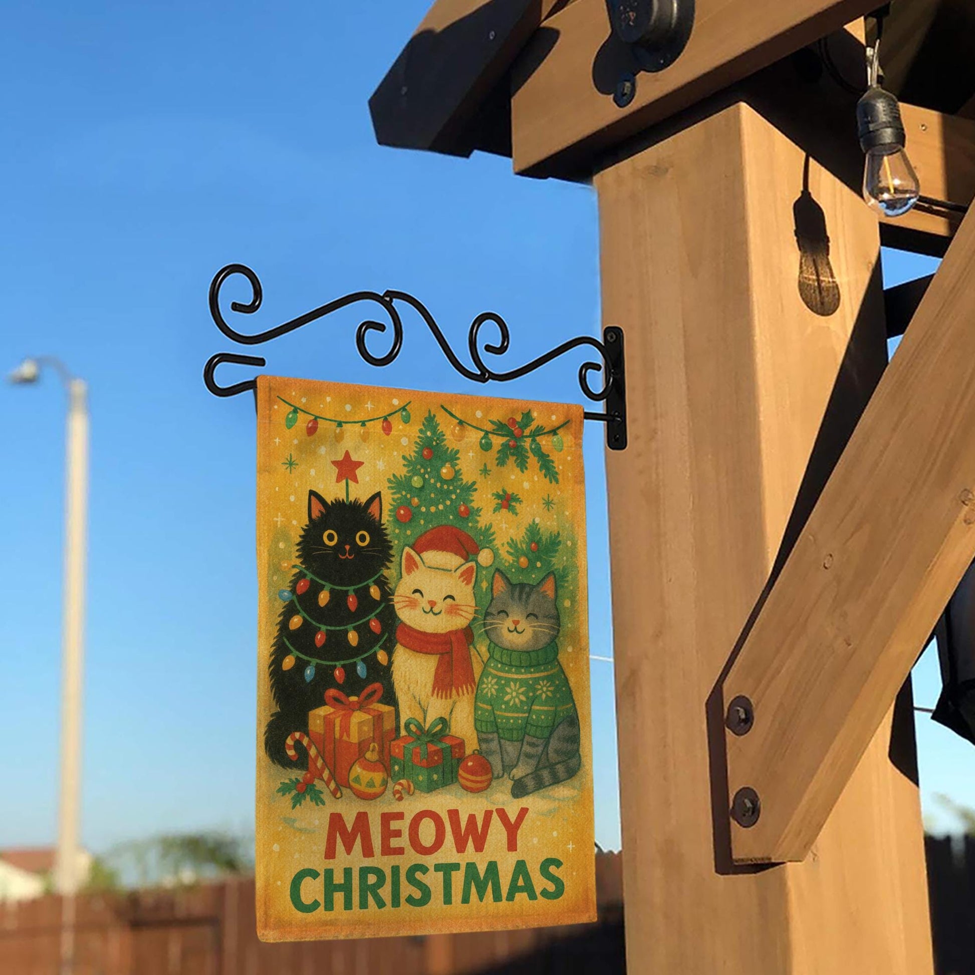 Meowy Christmas Garden Flag – Holiday Outdoor Cat Lover Yard Decoration