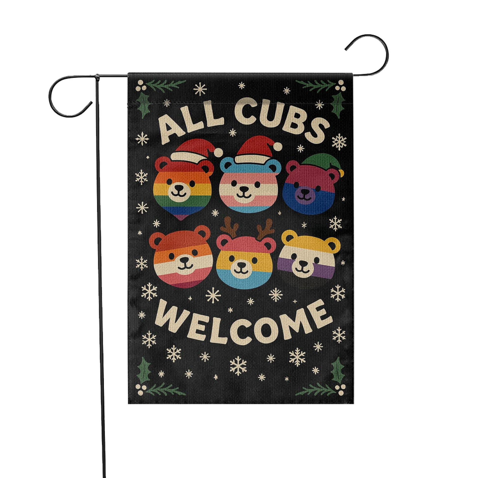 Bear Pride Garden Flag – All Cubs Welcome Outdoor Yard Banner with Rainbow Bear Design