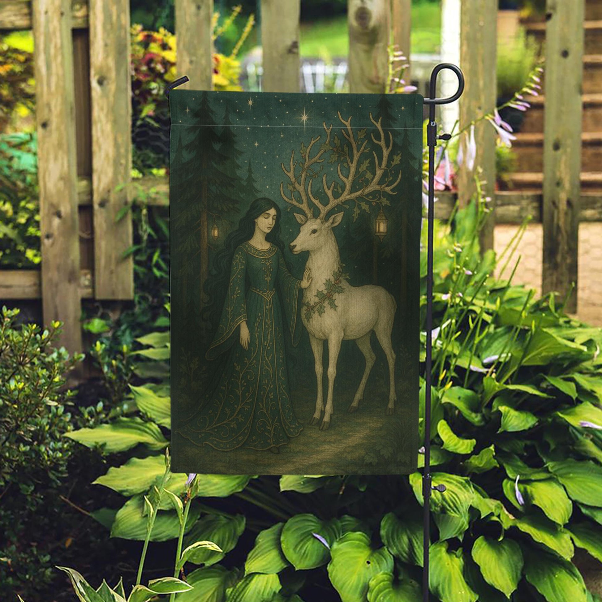 Enchanted Deer Garden Flag – Fantasy Outdoor Yard Decoration