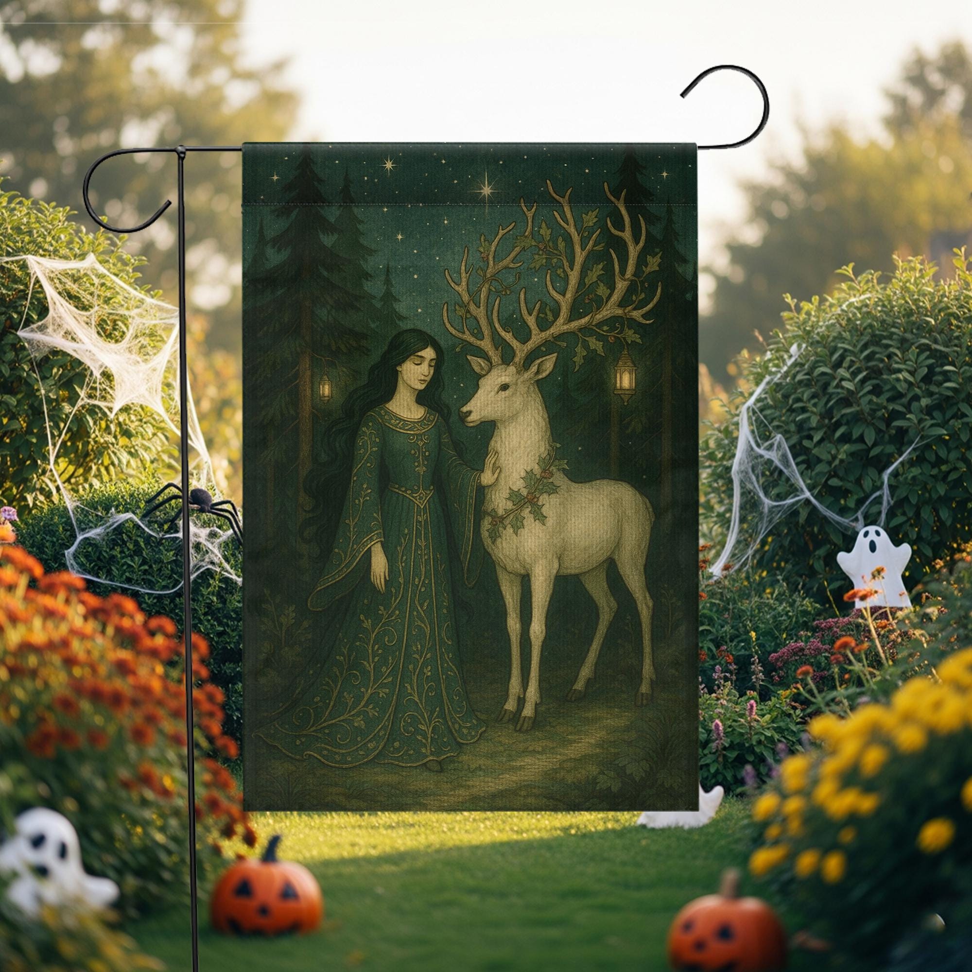 Enchanted Deer Garden Flag – Fantasy Outdoor Yard Decoration