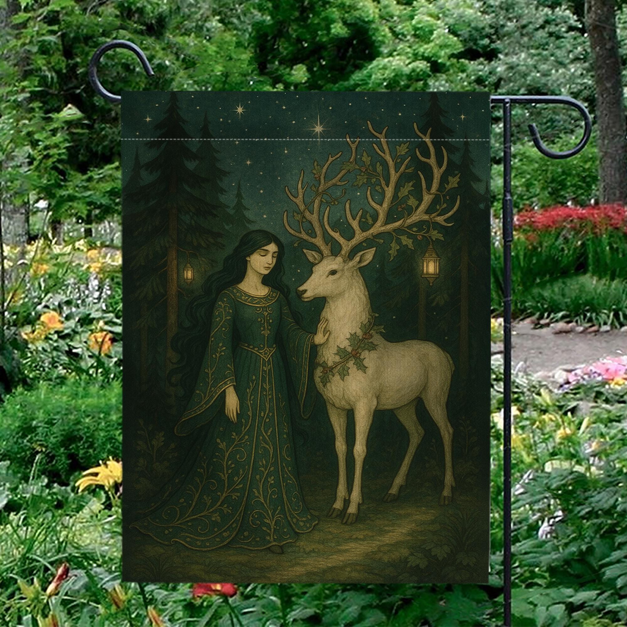 Enchanted Deer Garden Flag – Fantasy Outdoor Yard Decoration