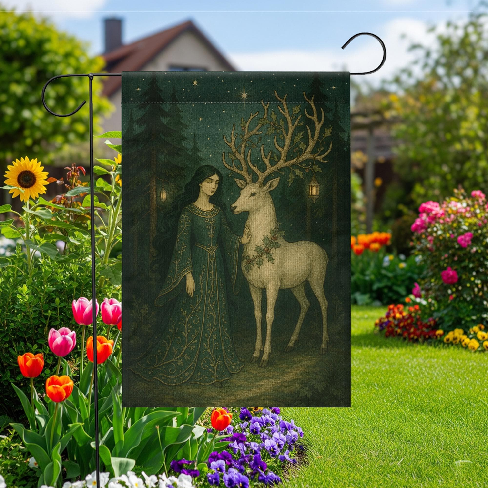 Enchanted Deer Garden Flag – Fantasy Outdoor Yard Decoration