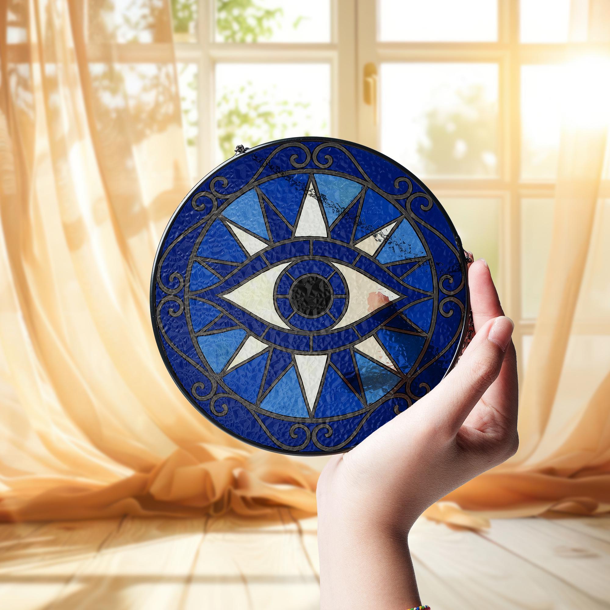 Evil Eye Window Hanging – Blue Glass Suncatcher Home Protection Decor