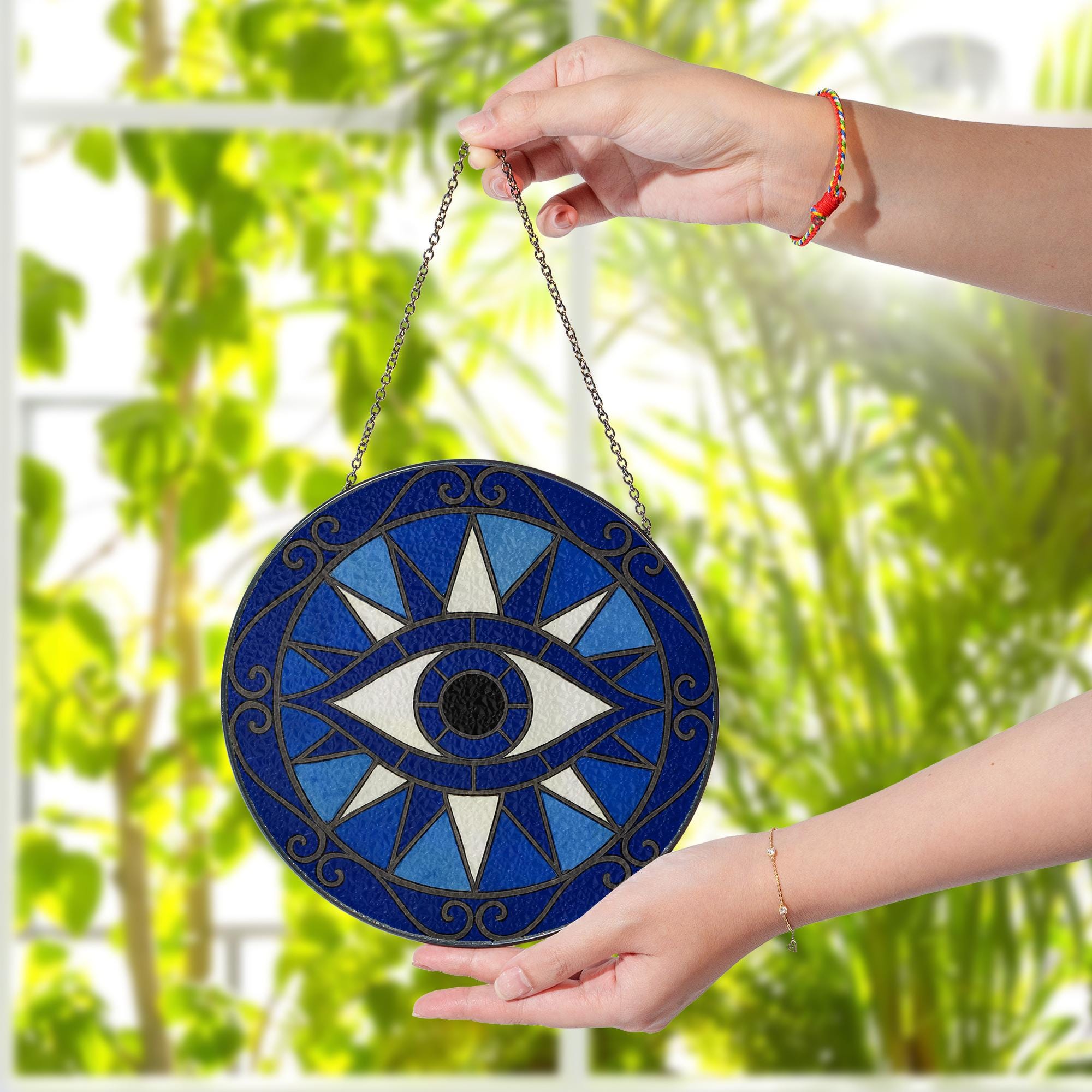 Evil Eye Window Hanging – Blue Glass Suncatcher Home Protection Decor