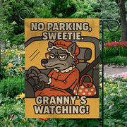 Funny Garden Flag – No Parking Sweetie Outdoor Yard Banner with Granny Wolf Design