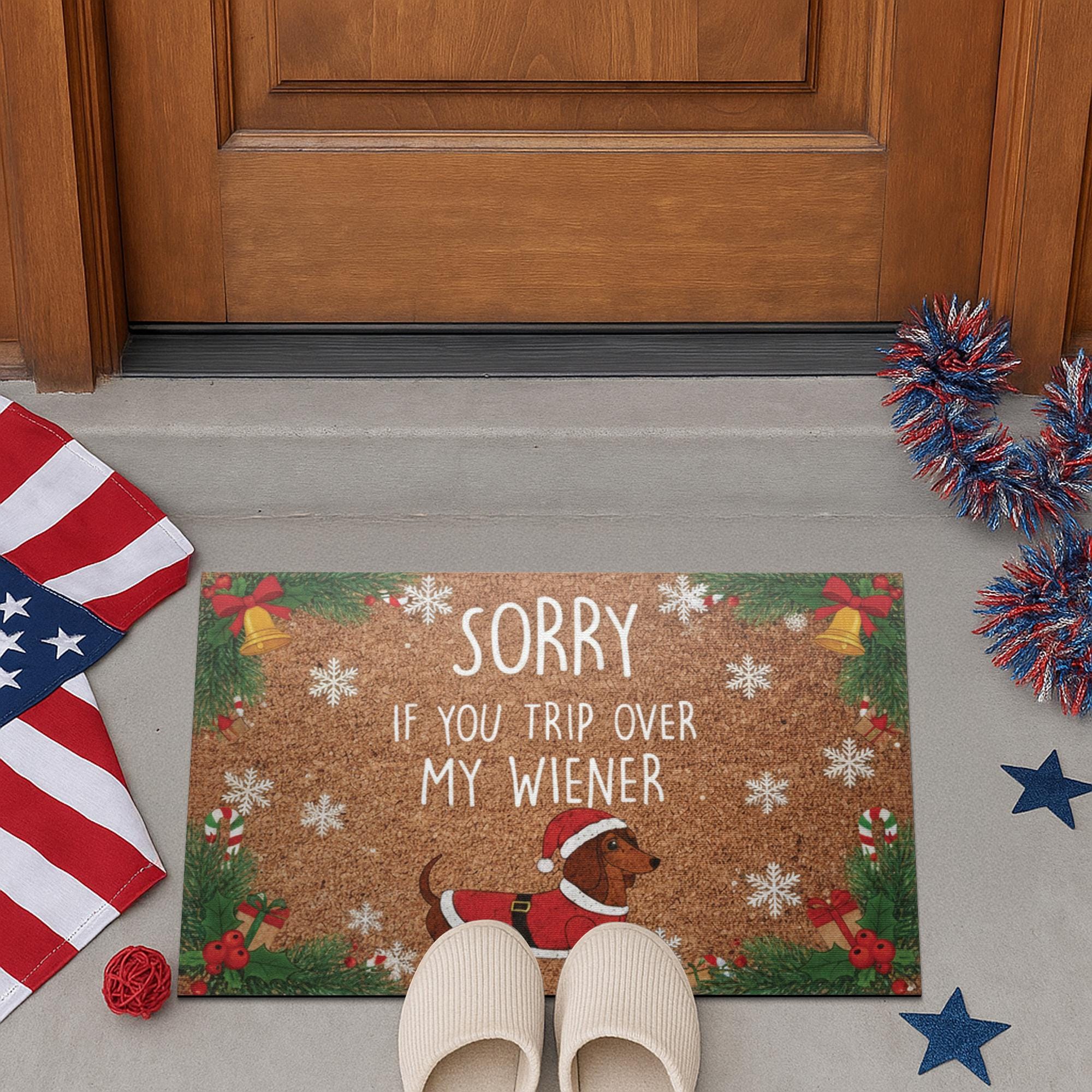 Christmas Dachshund Doormat – Funny Outdoor Welcome Mat with Wiener Dog Santa Design