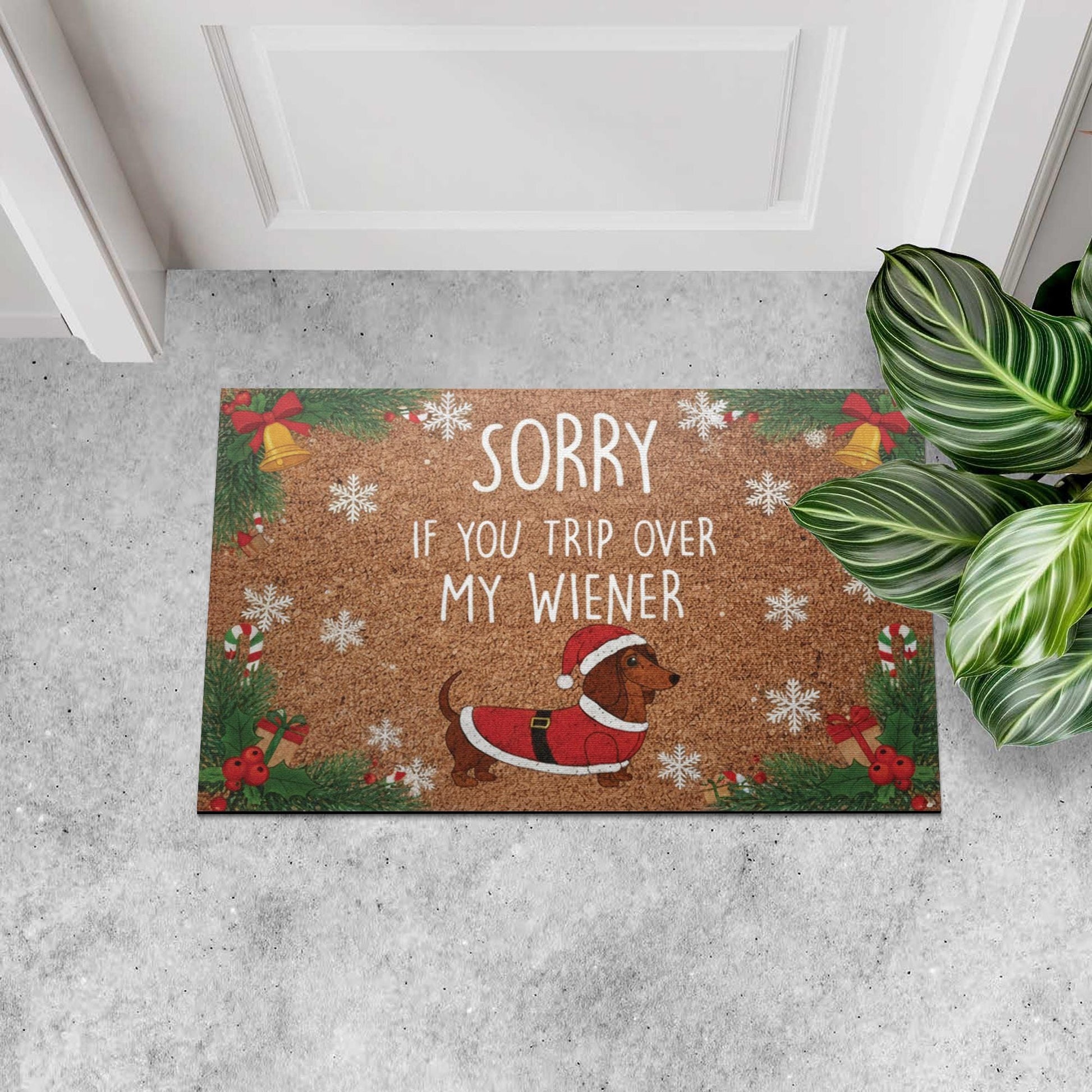 Christmas Dachshund Doormat – Funny Outdoor Welcome Mat with Wiener Dog Santa Design