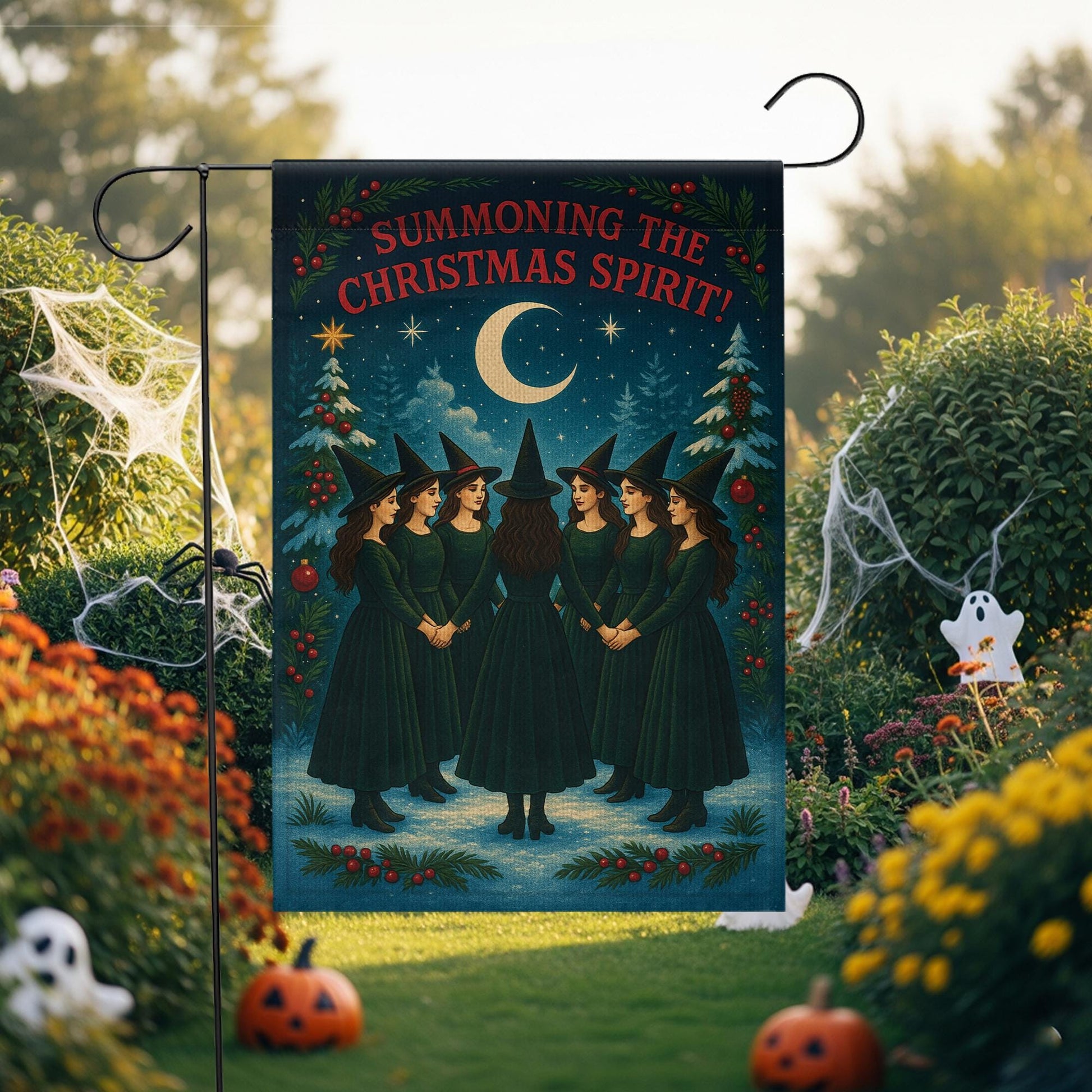 Witchy Christmas Garden Flag – Summoning the Christmas Spirit Holiday Decor