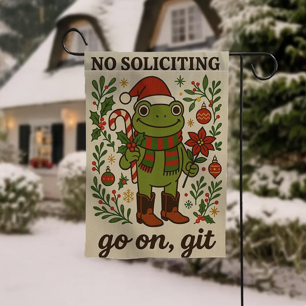 Garden Flag – No Soliciting “Go On, Git” Frog – Outdoor Yard Banner
