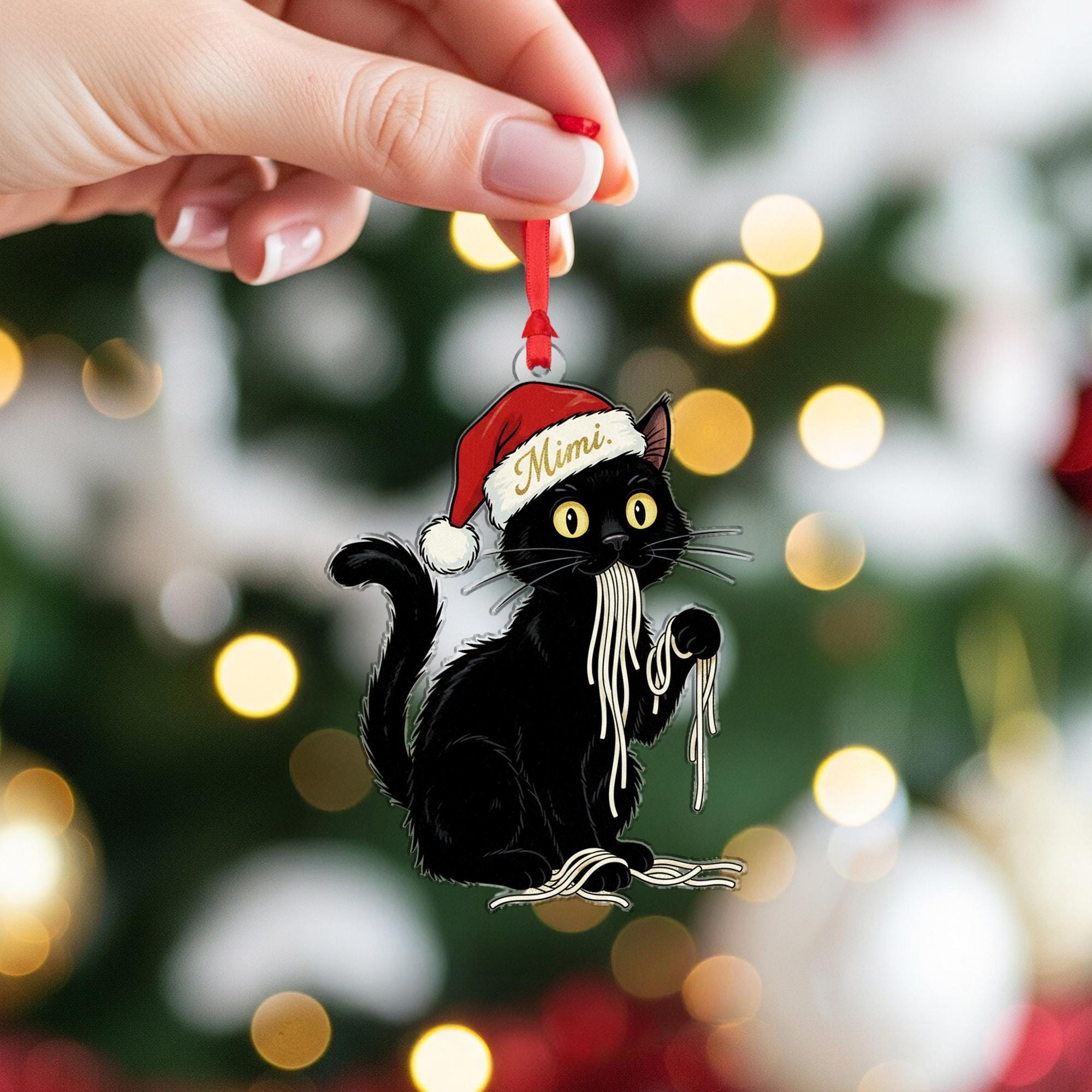 Personalized Black Cat Christmas Ornament: Holiday Gift for Cat Lover