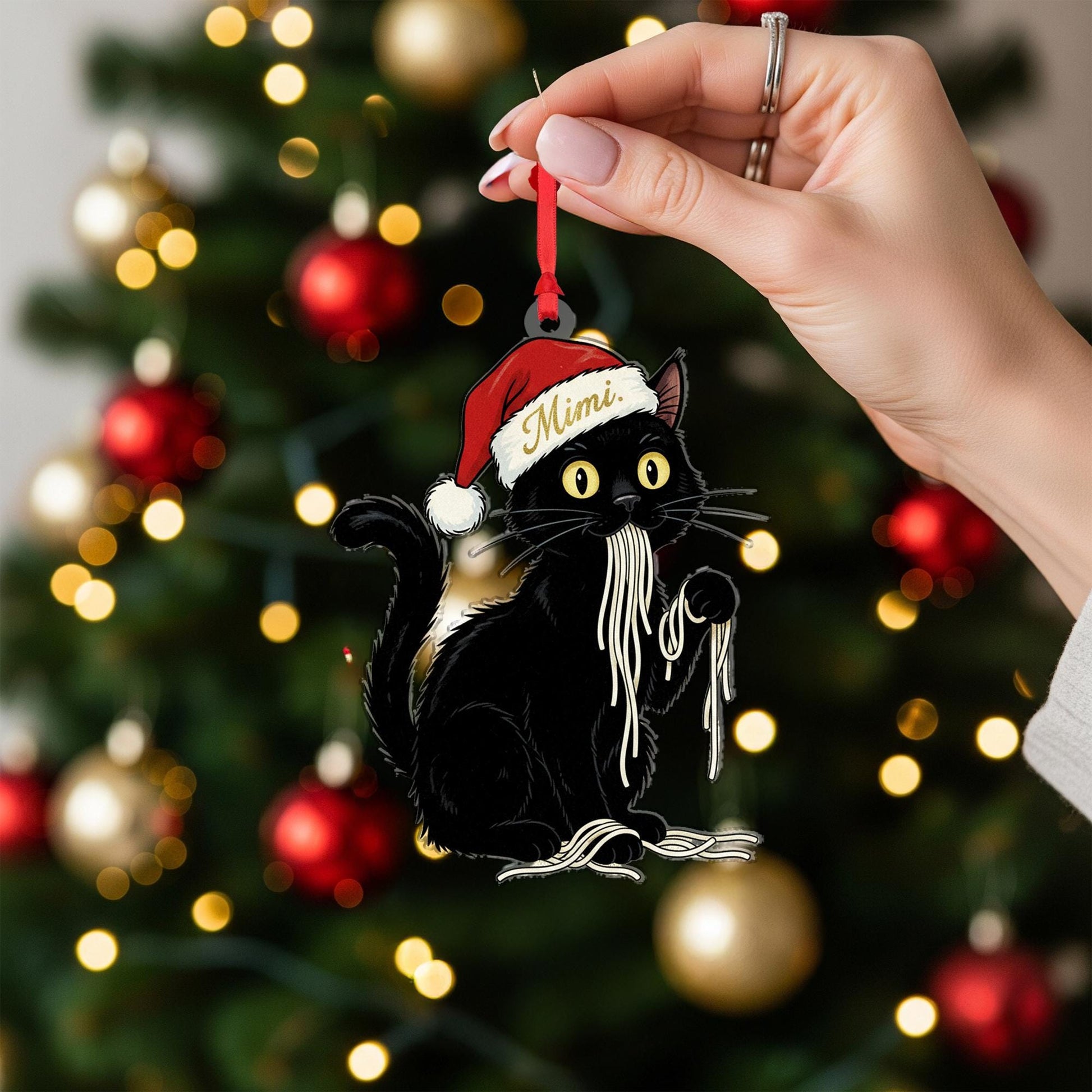 Personalized Black Cat Christmas Ornament: Holiday Gift for Cat Lover