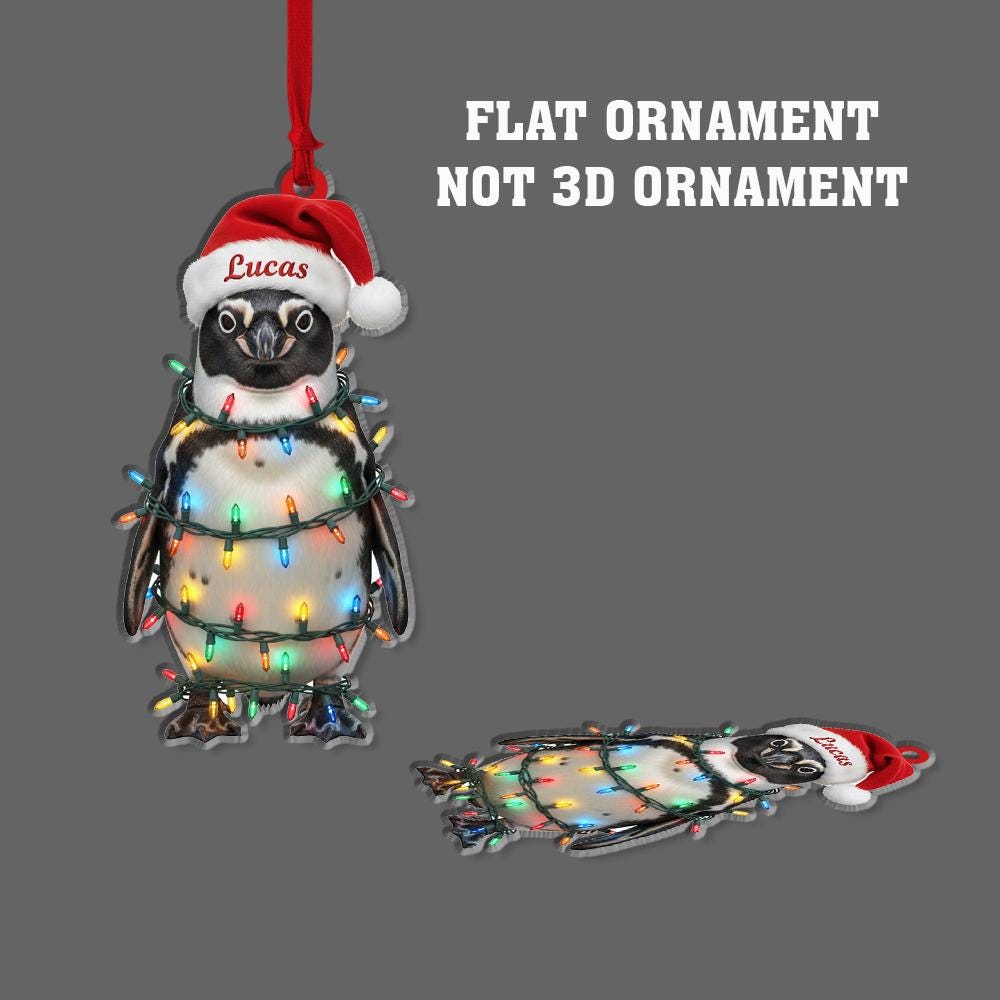 Personalized Penguin Ornament – Acrylic Christmas Ornament with Lights