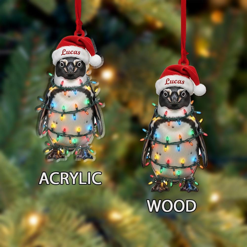 Personalized Penguin Ornament – Acrylic Christmas Ornament with Lights