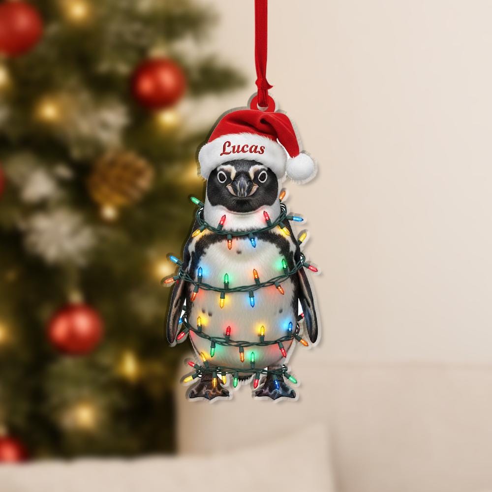 Personalized Penguin Ornament – Acrylic Christmas Ornament with Lights