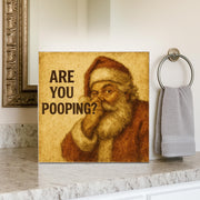 Santa Pooping Humor Sign – Rustic Christmas Bathroom Wooden Block Decor