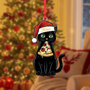 Personalized Black Cat Pizza Ornament: Custom Name Cat Christmas Decor