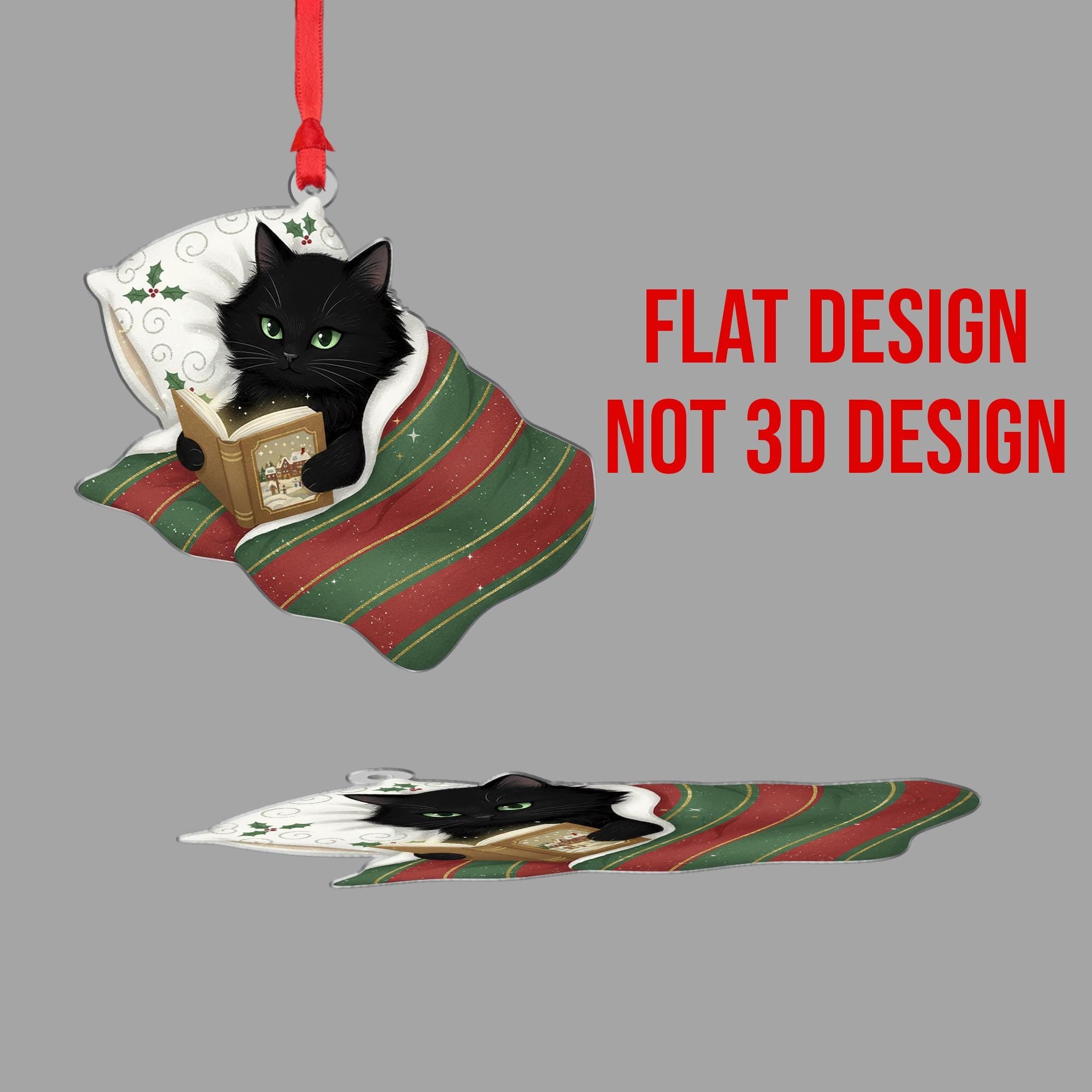 Christmas Black Cat Ornament Reading Book: Holiday Tree Decor