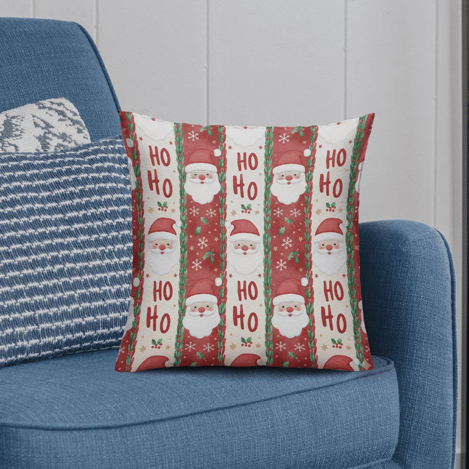 Santa Claus Christmas Pillow, Ho Ho Ho Decorative Cushion, Holiday Throw Pillow, Festive Santa Face Accent Pillow for Home Décor
