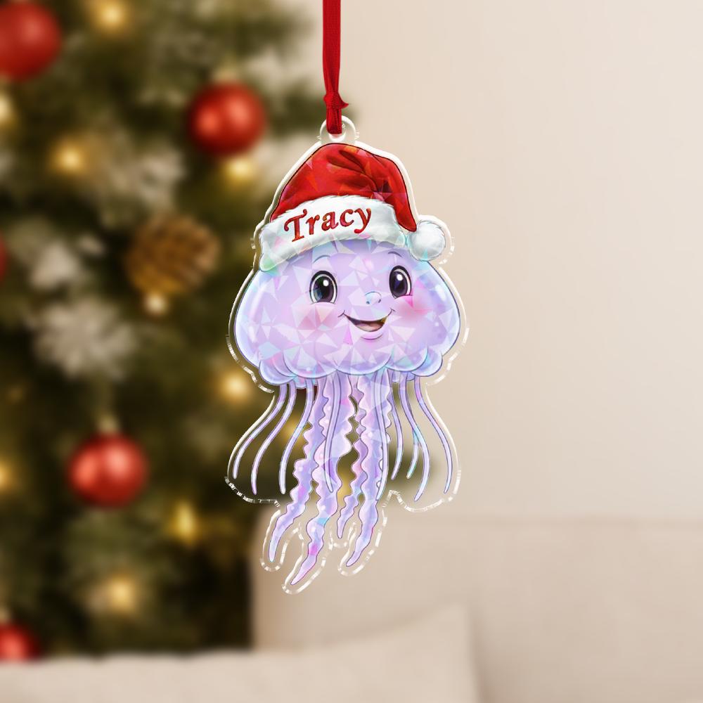 Personalized Jellyfish HologramOrnament – Acrylic Christmas Ornament with Name