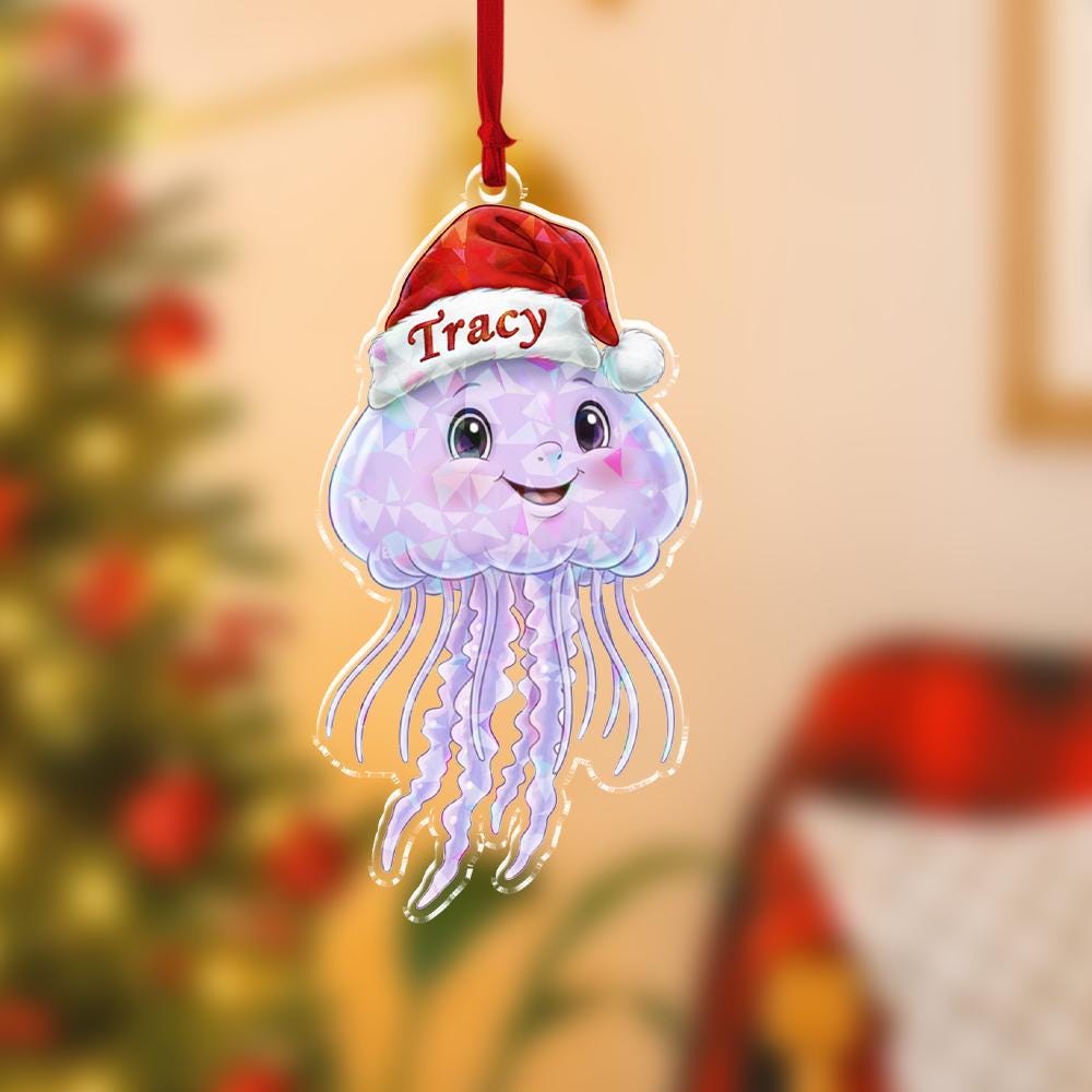 Personalized Jellyfish HologramOrnament – Acrylic Christmas Ornament with Name