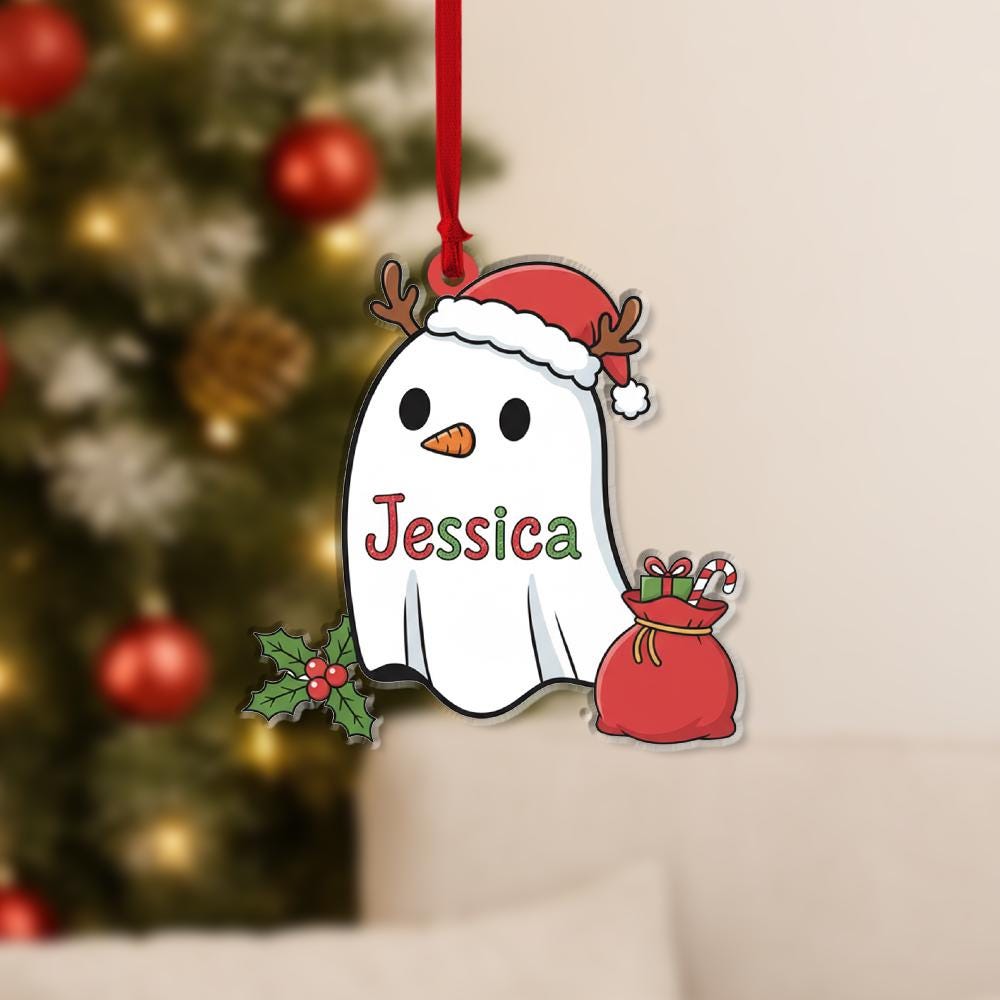 Personalized Ghost Ornament – Acrylic Christmas Ornament with Name
