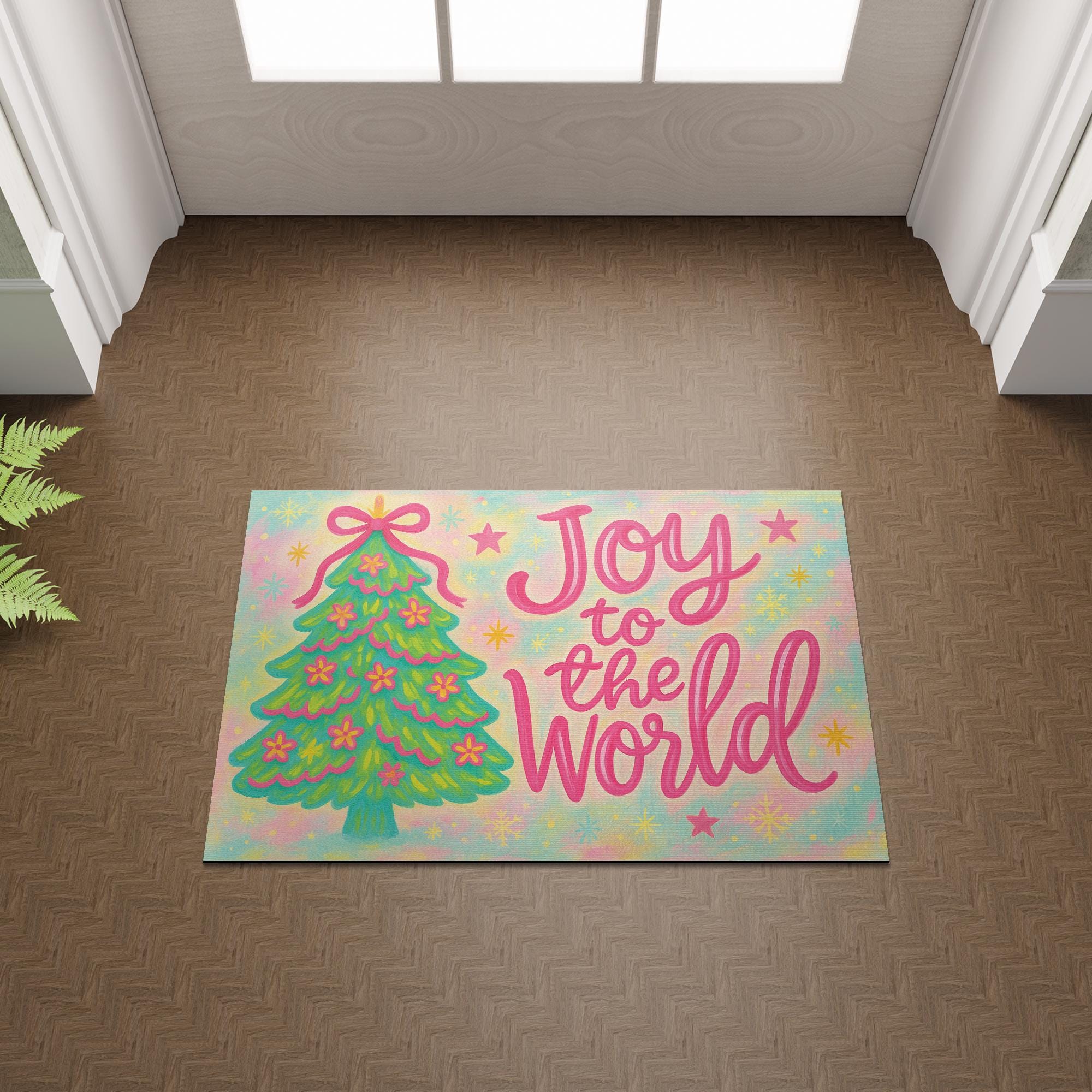 Joy to the World Doormat – Christmas Tree Holiday Entryway Decor Mat
