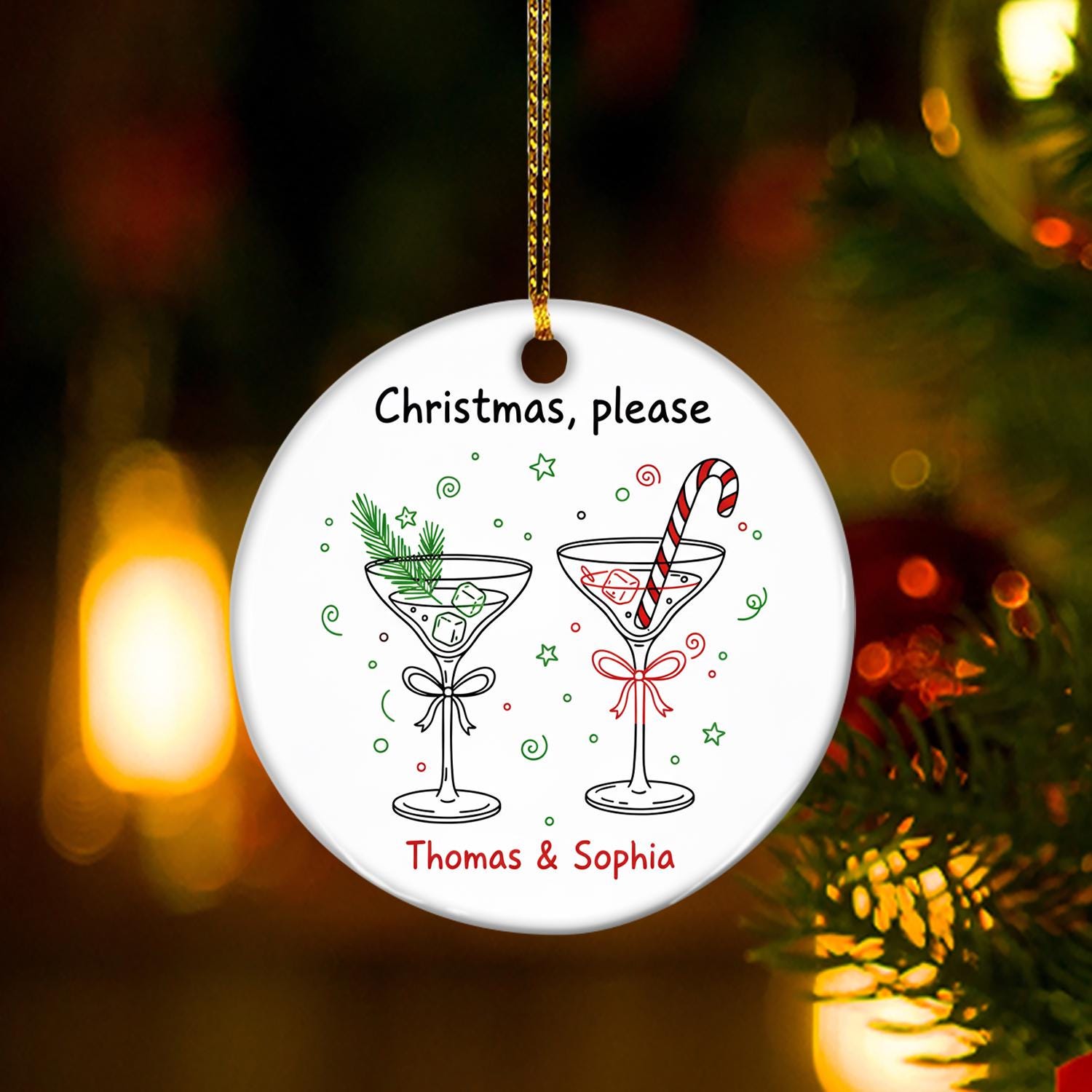 Personalized Ceramic Christmas Ornament - Holiday Cocktails