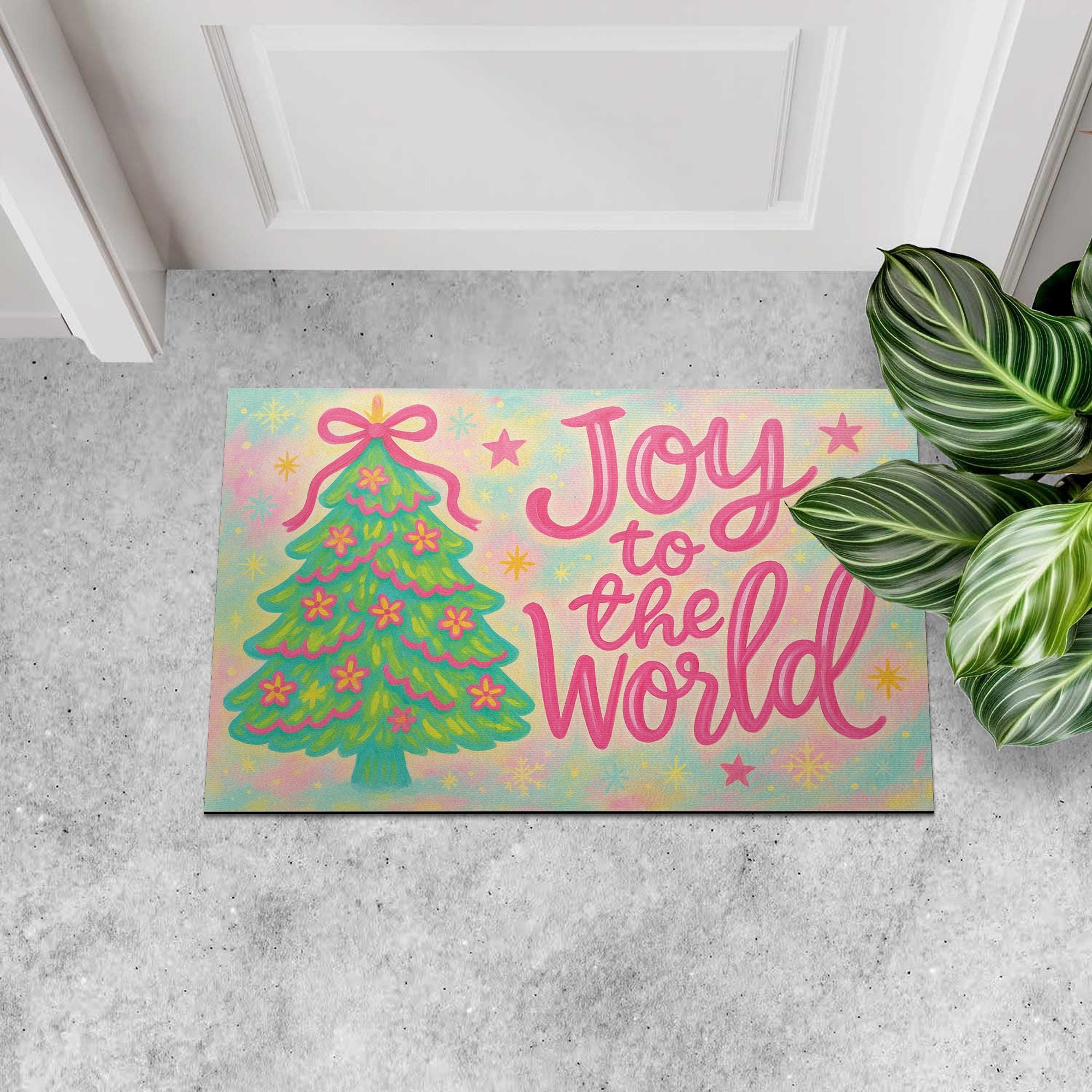 Joy to the World Doormat – Christmas Tree Holiday Entryway Decor Mat