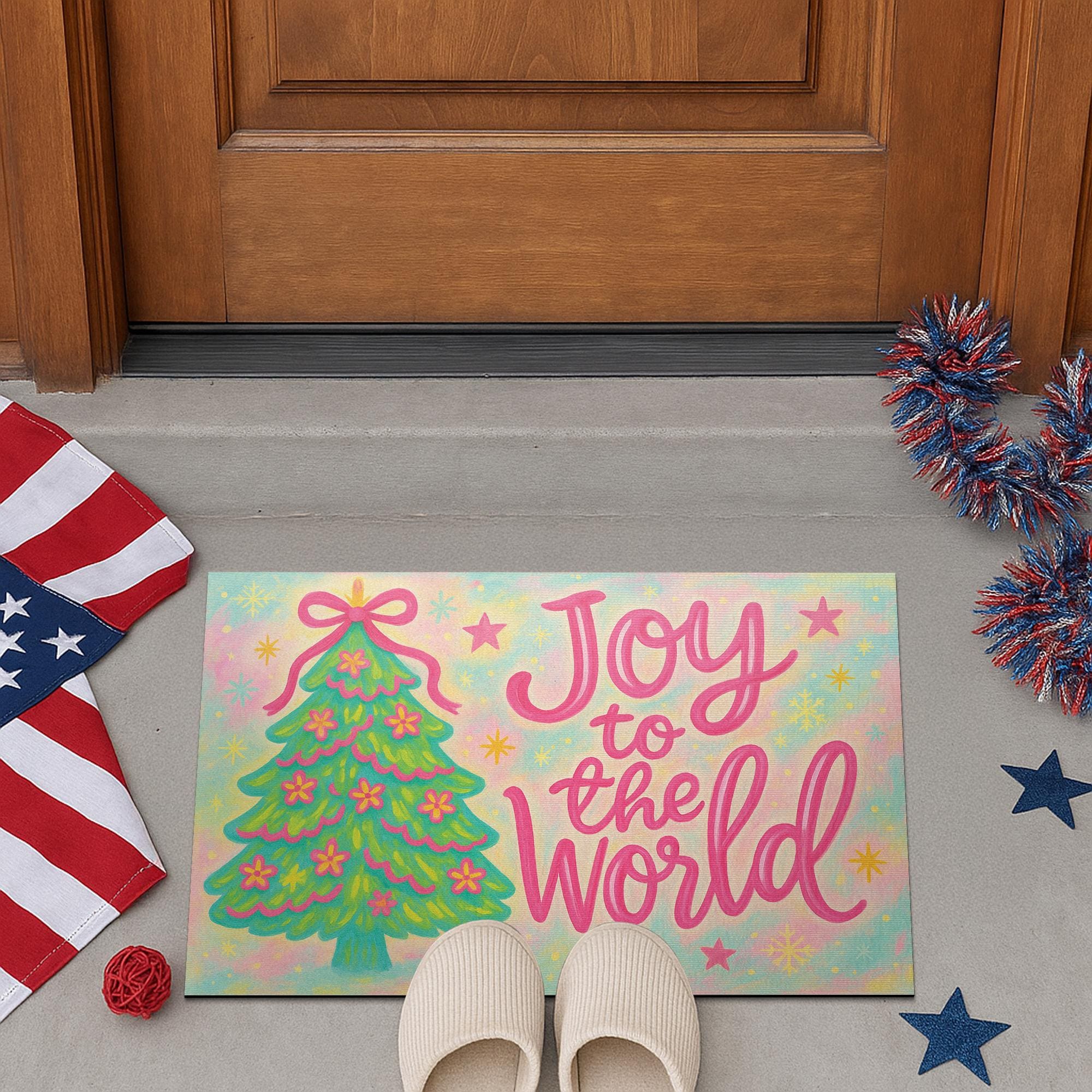 Joy to the World Doormat – Christmas Tree Holiday Entryway Decor Mat